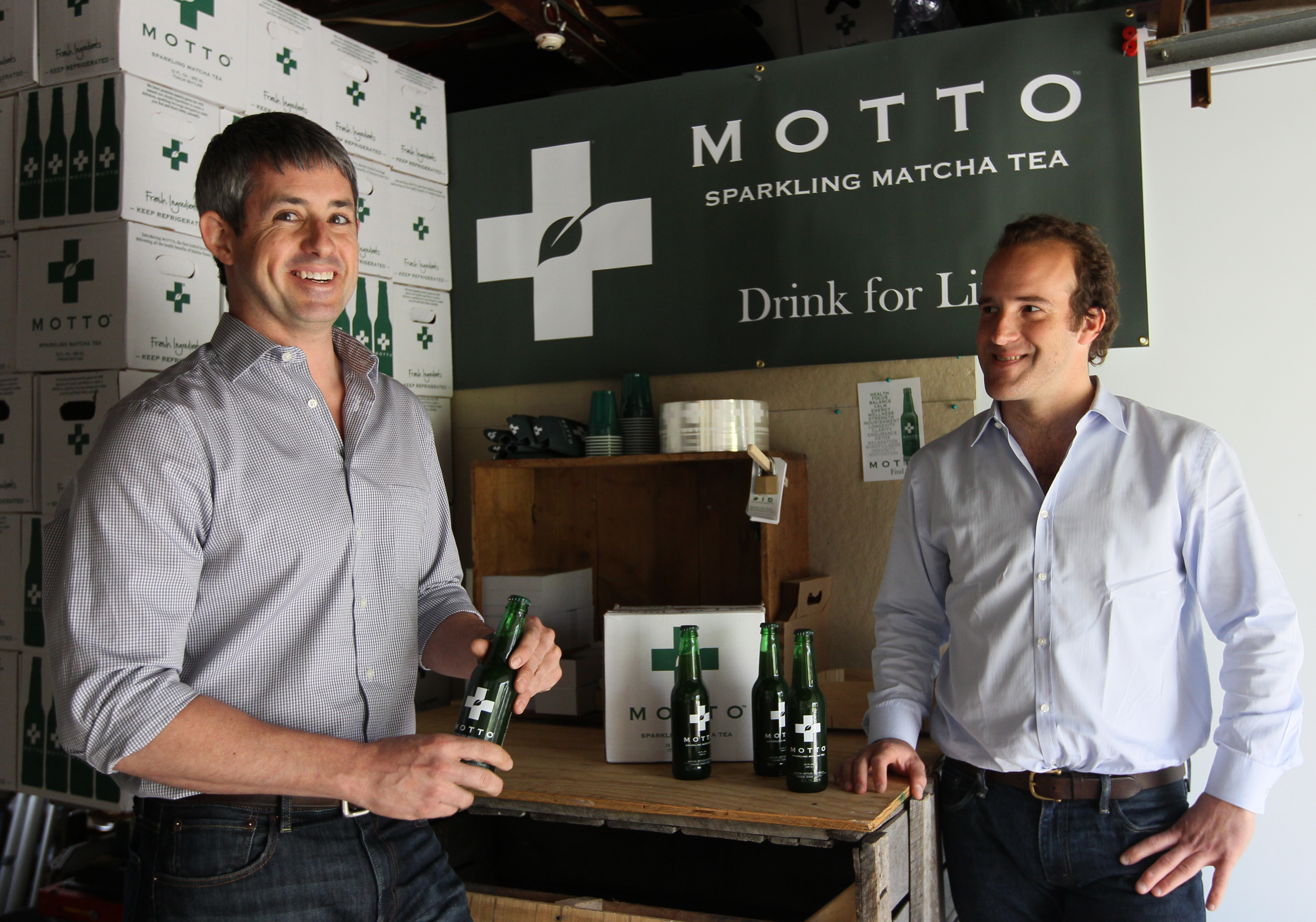 Motto sparkling matcha tea is the brainchild of Tom Olcott (left) and Henry Crosby.