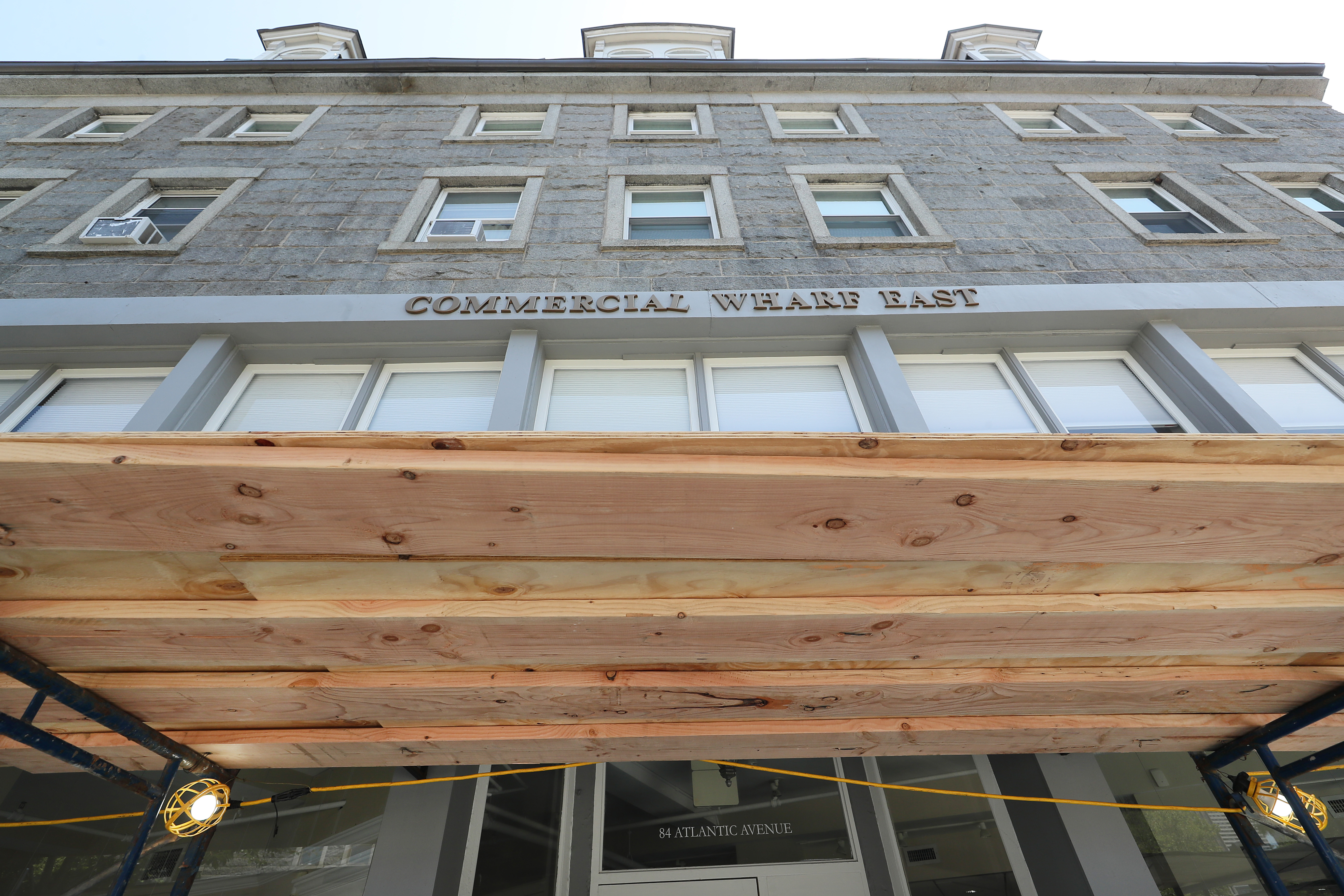 Scaffolding appeared in front of the building where Thursday’s incident occurred.