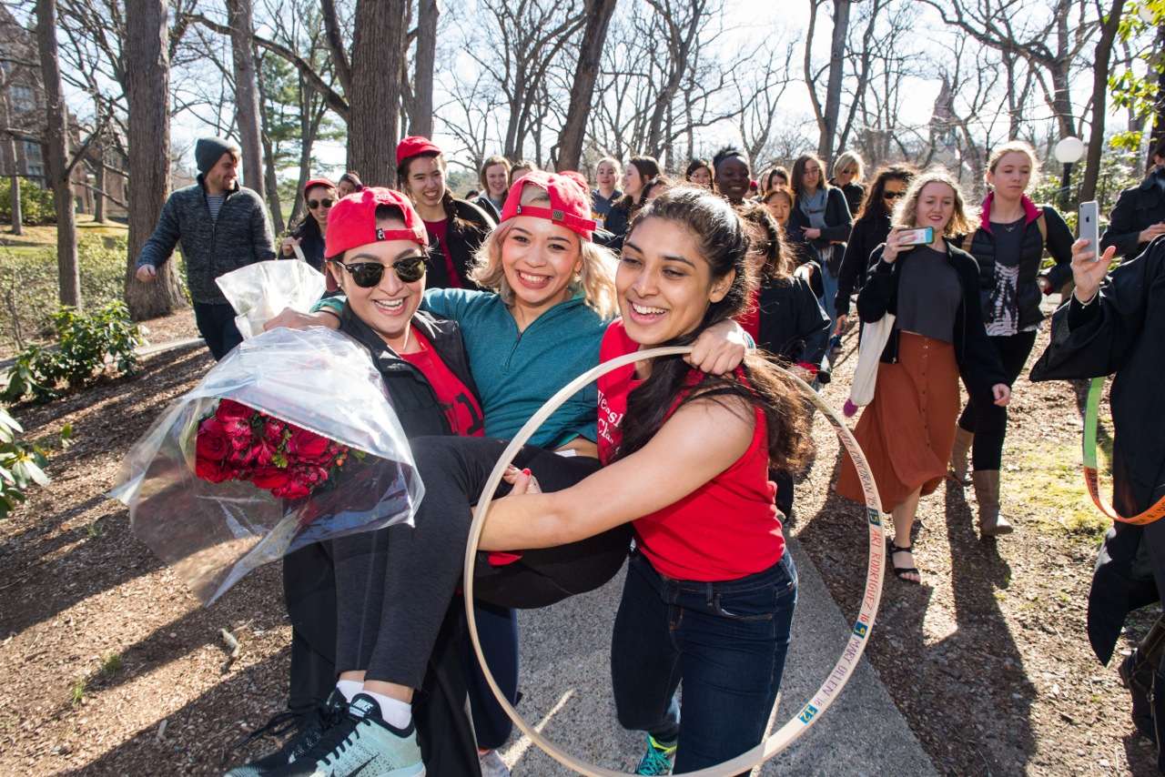 Students participated in the hoop race at Wellesley College.