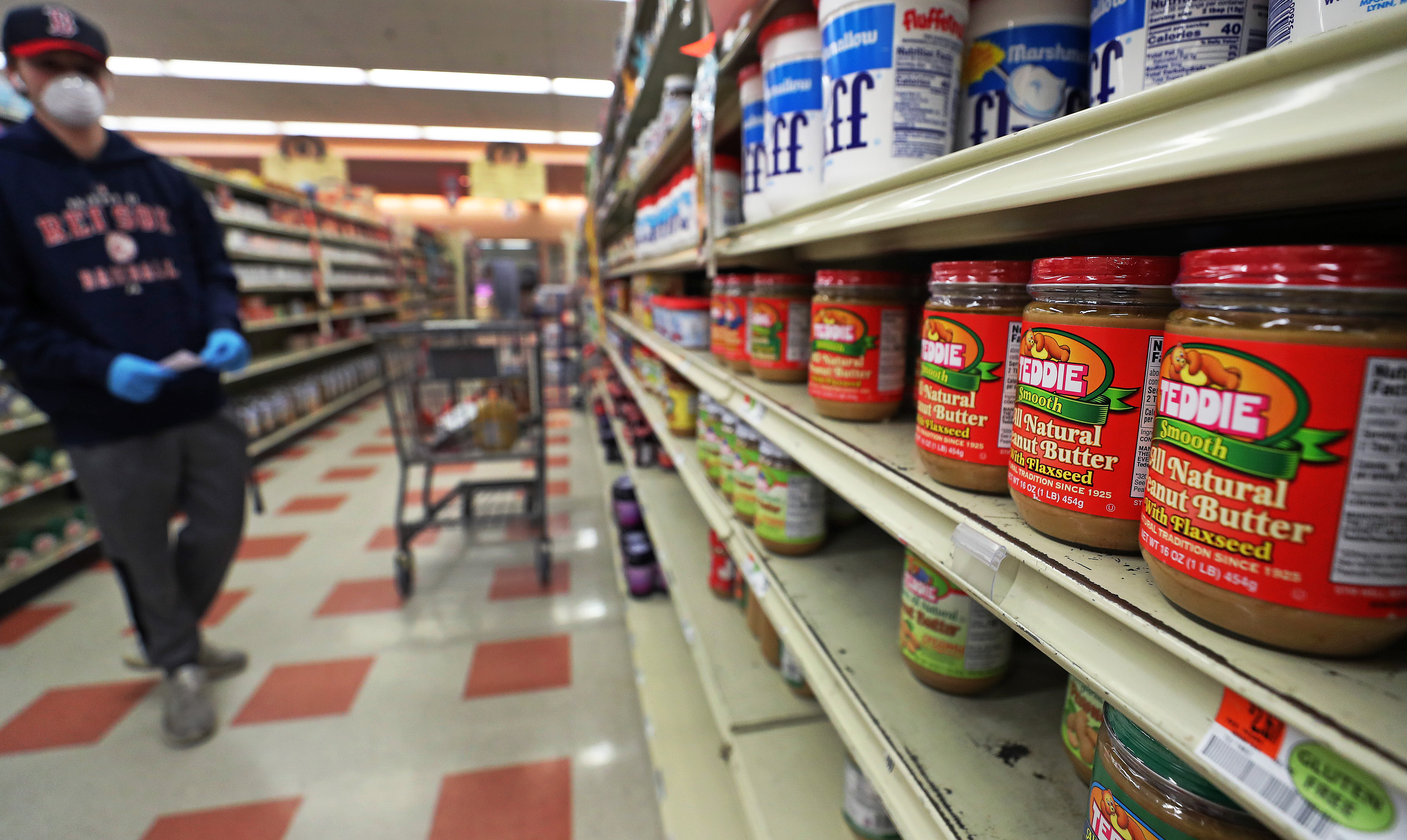 Jars of Teddie Peanut Butter on the shelves in Market Basket in Nashua.