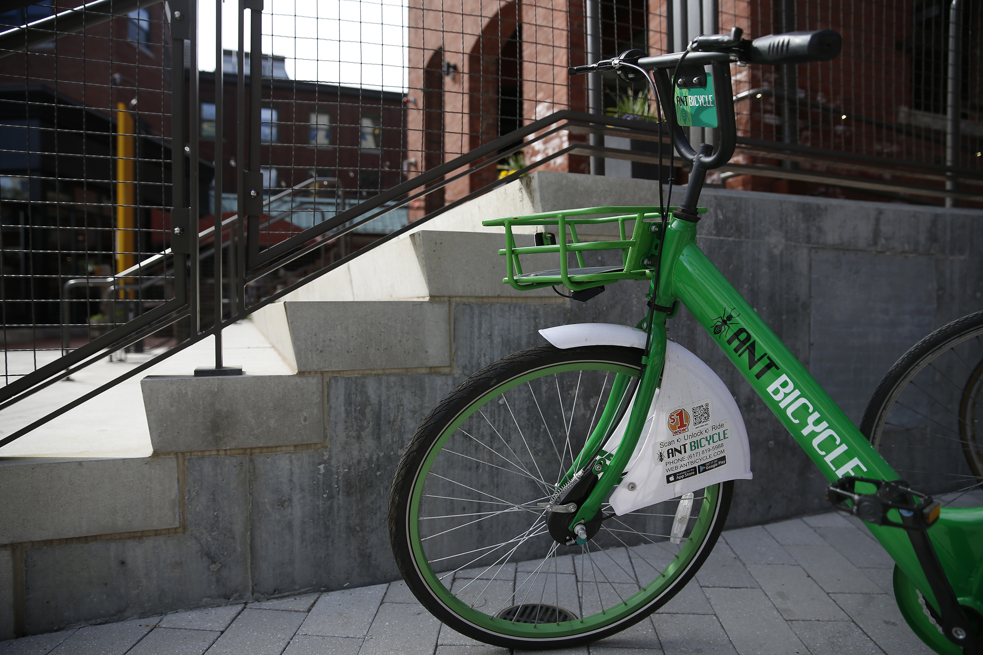 An Ant Bicycle parked near Cambridge Brewing Company.