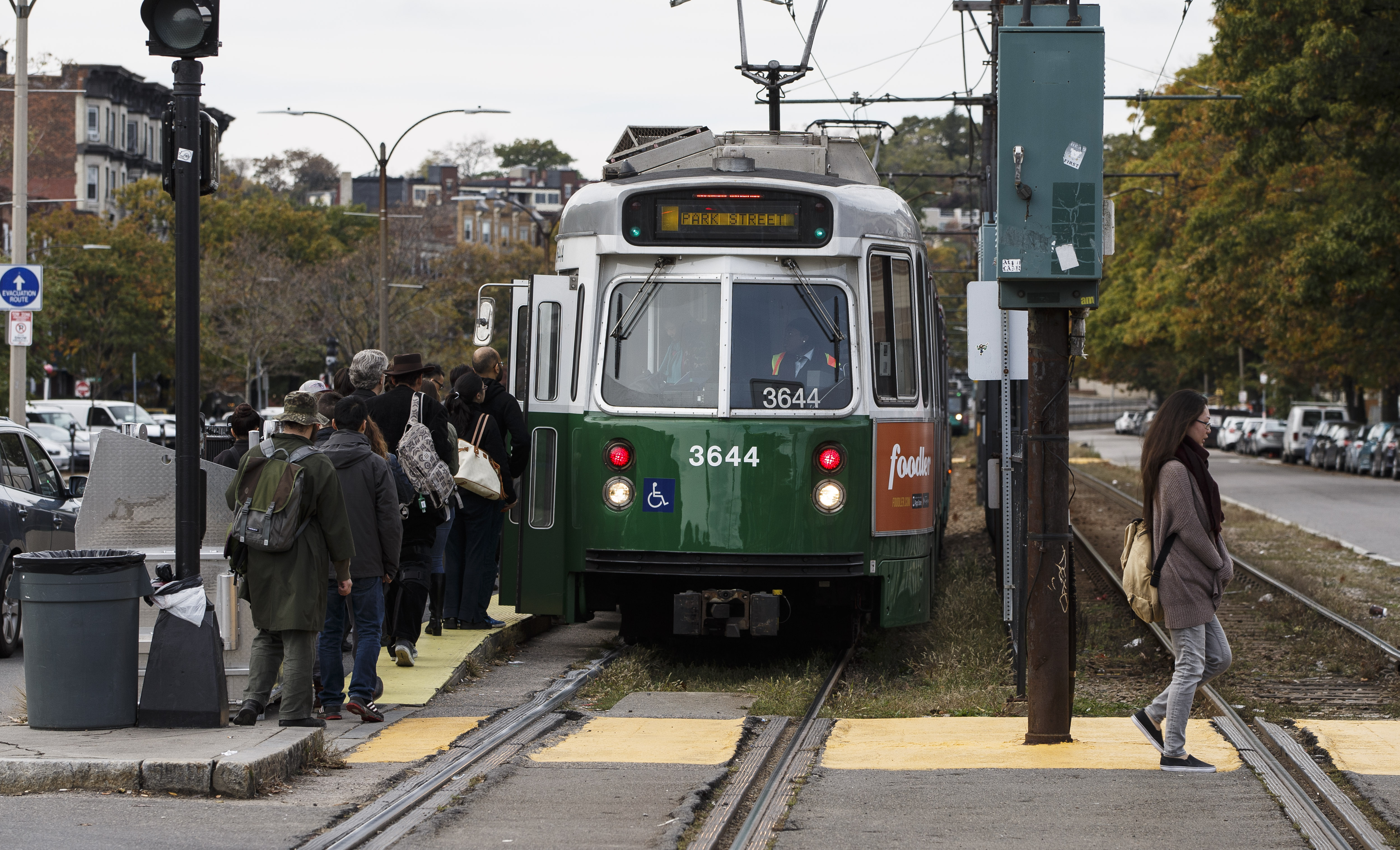 Passengers boarded a Green Line train at Commonwealth Avenue and Harvard Street in Allston.