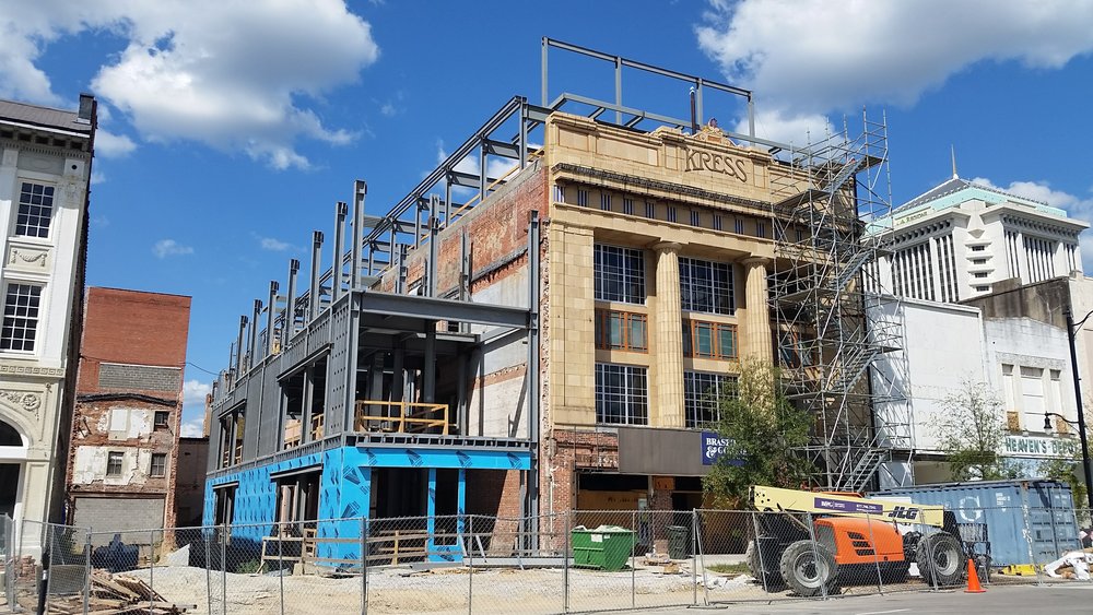 Restoration work on the Kress building in 2014.