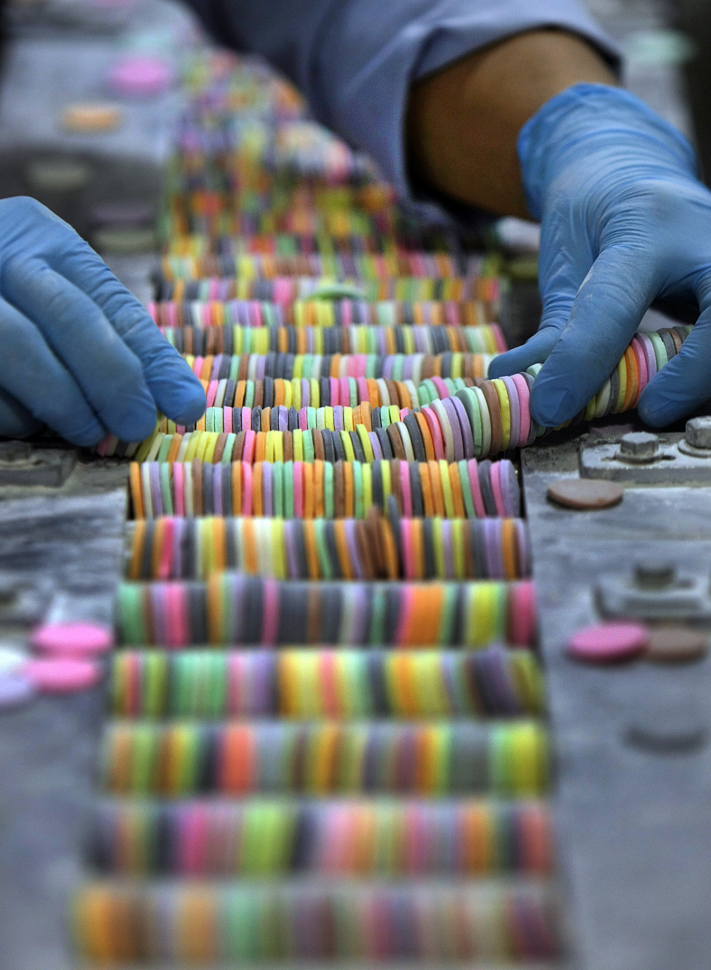 Necco wafers on the production line in Revere.