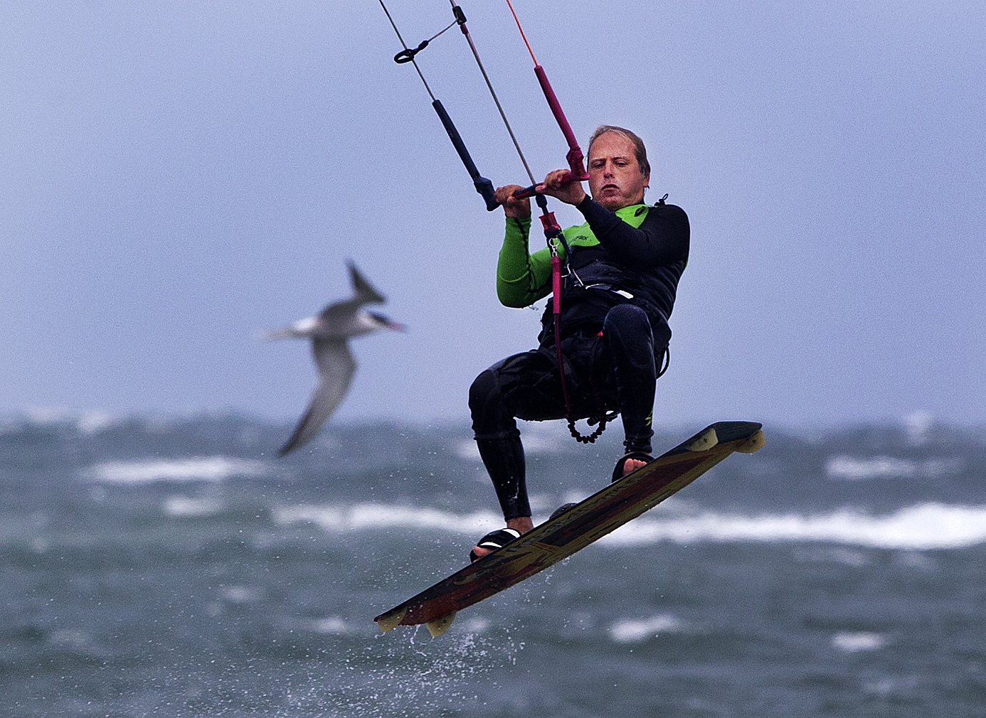 A kiteboarder off of Jetties Beach in Nantucket.