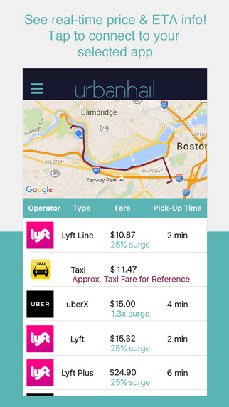 A screenshot of the urbanhail app.