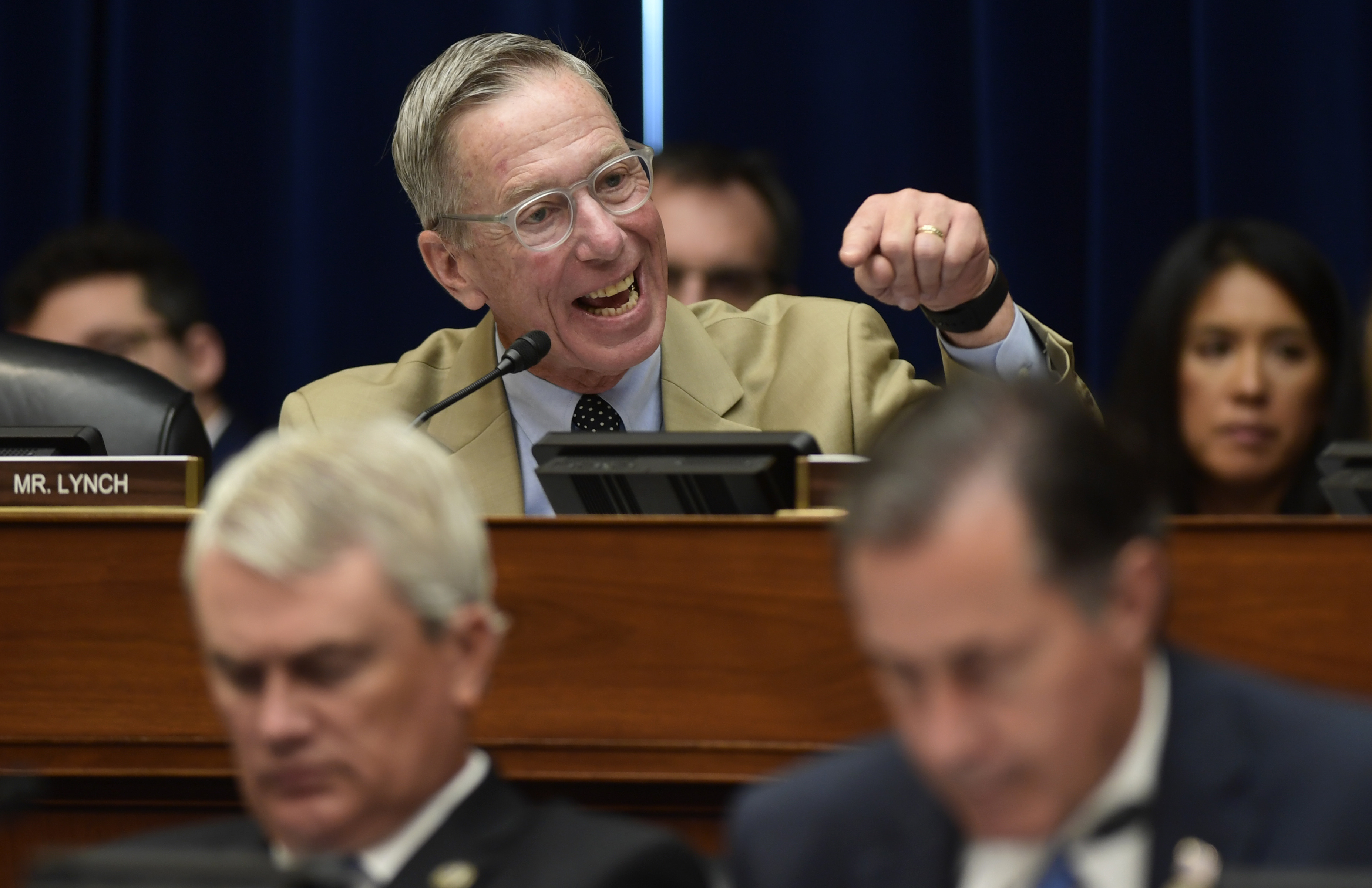Representative Stephen Lynch speaks to the Republican side of the House Oversight and Government Reform Committee during a hearing on the integrity of US elections on July 24, 2018.