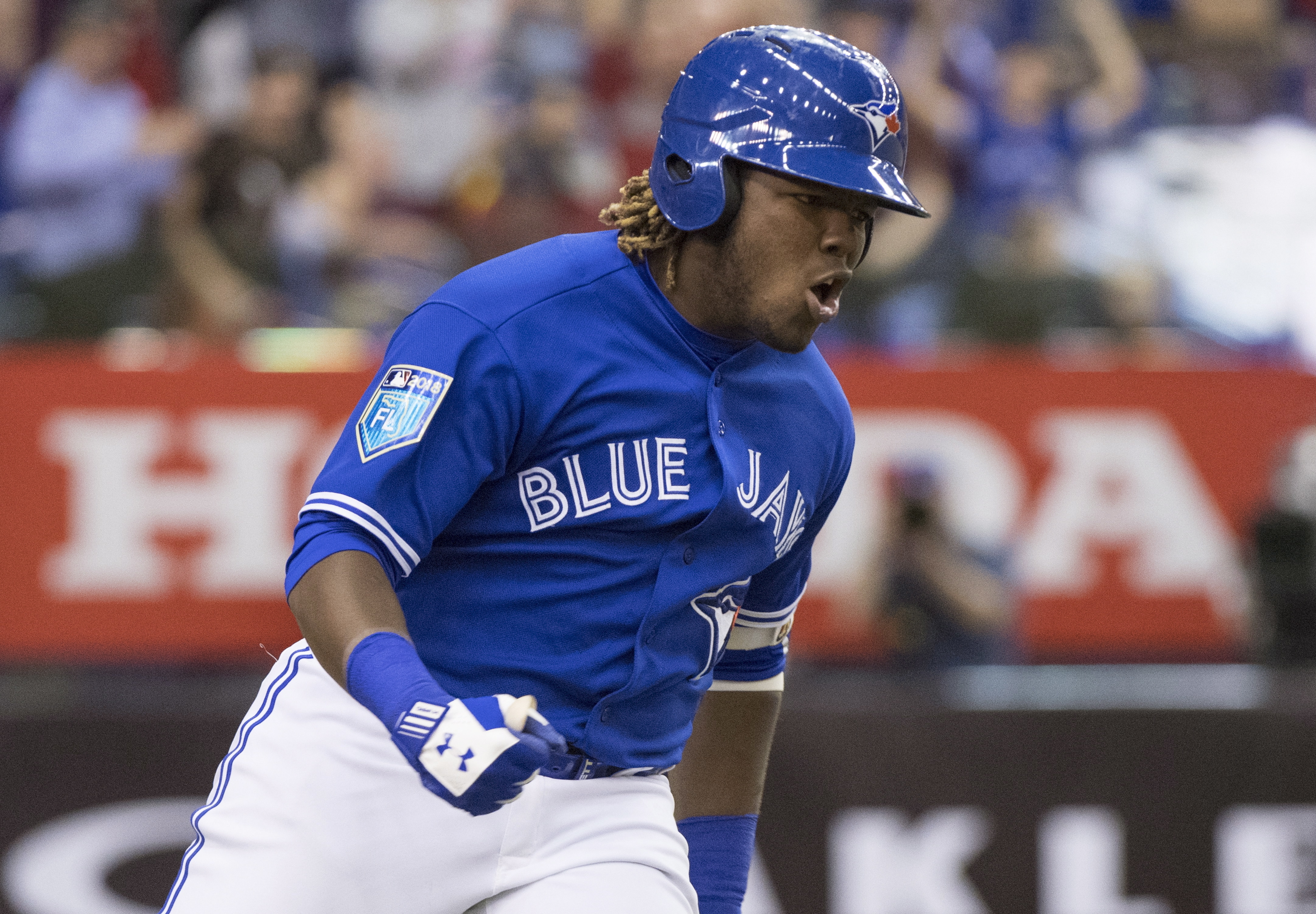 Vladimir Guerrero Jr., seen here during a Blue Jays’ exhibition game in March, highlights a group of A-list prospects that is expected to make a big impact in Toronto in 2019.