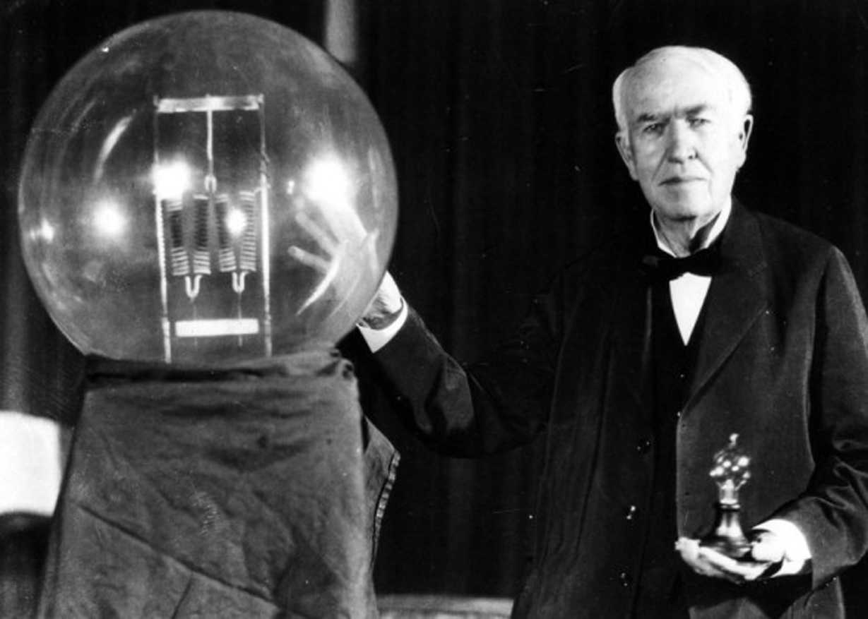 Thomas Edison with his famed light bulb.
