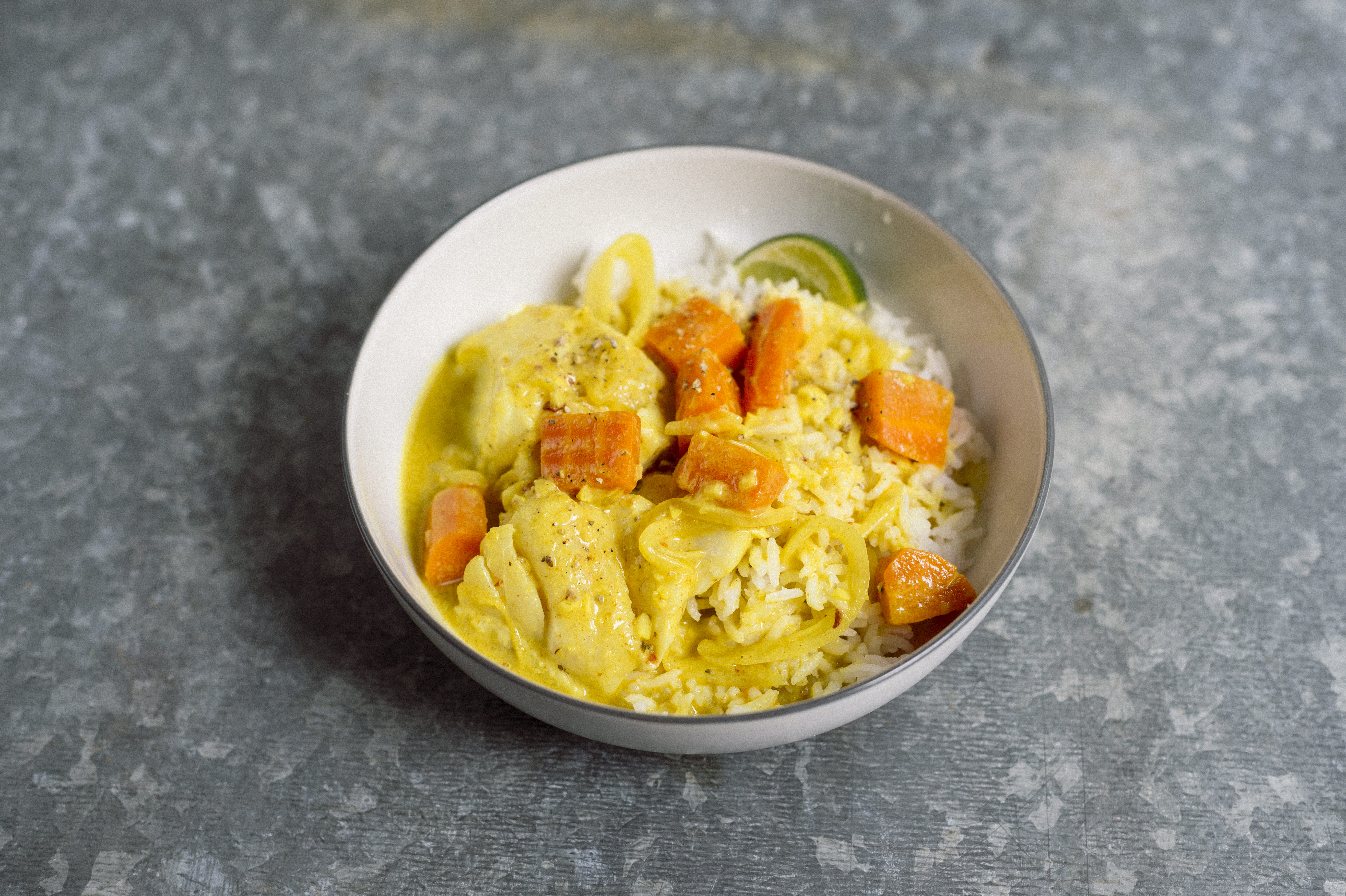 Coconut curry-braised fish.