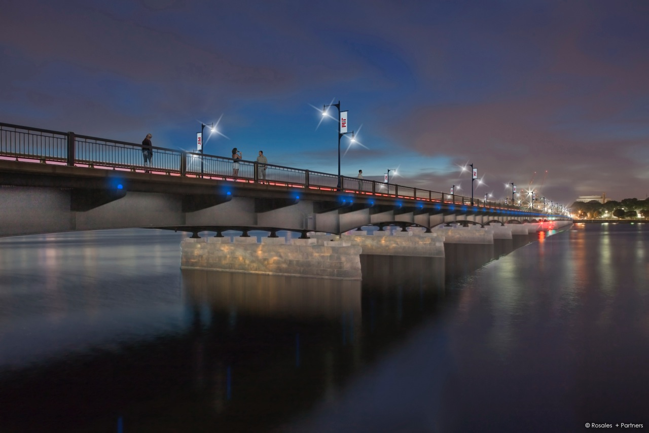 An architectural rendering depicts the Harvard Bridge as it will appear after new lighting, paid for by an anonymous donor, is installed.