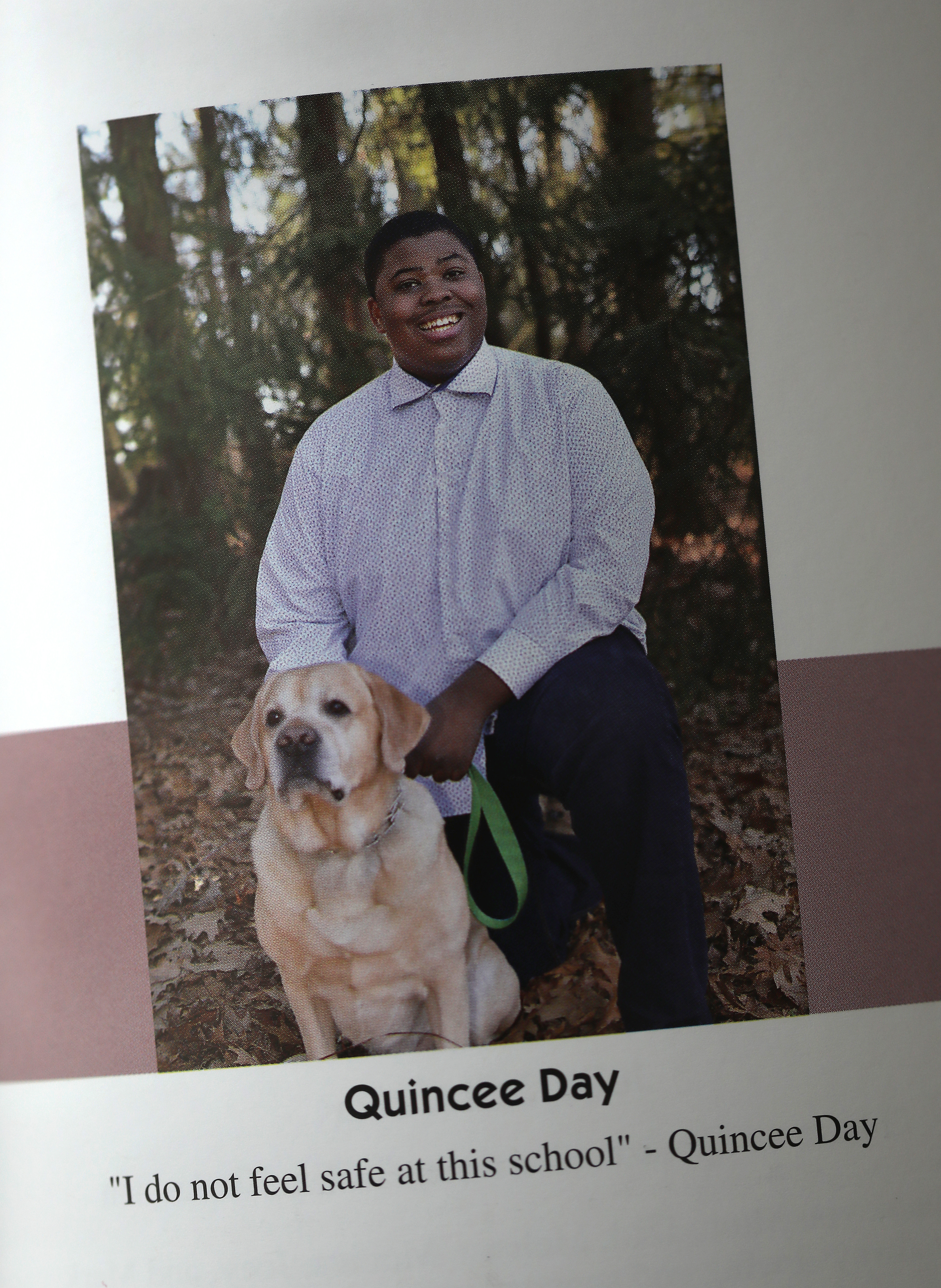 Quincee Day made his feelings of isolation known in his Lincoln-Sudbury Regional High School yearbook.
