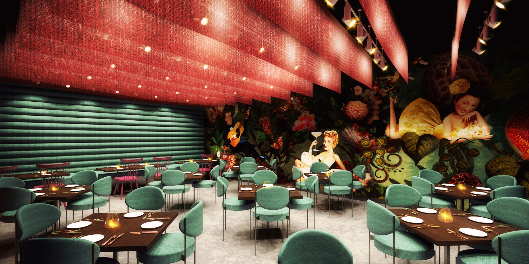 A rendering of the dining room of the Dial restaurant in the 907 Main hotel in Cambridge.