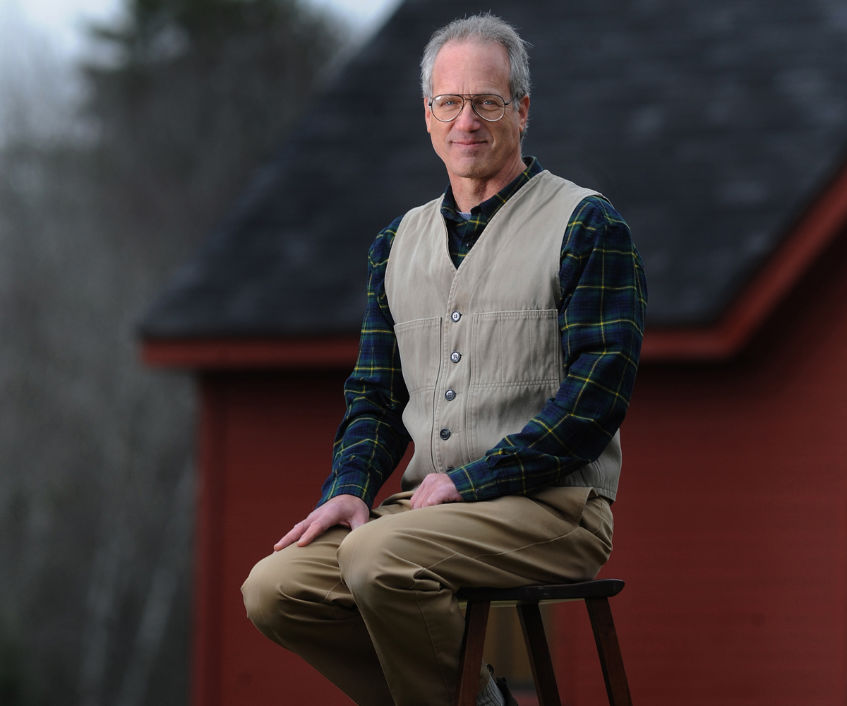 Peter Korn (on a stool he made 30 years ago) founded the Center for Furniture Craftsmanship in Rockport, Maine, in 1993.