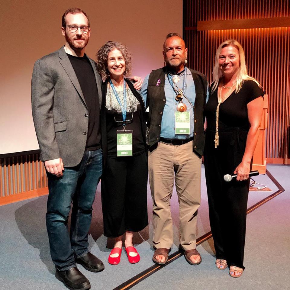 “Dawnland” co-director Ben Pender-Cudlip, Dr. Mishy Lesser, gkisedtanamoogk, a Wampanoag from Mashpee, and executive producer Beth Murphy.
