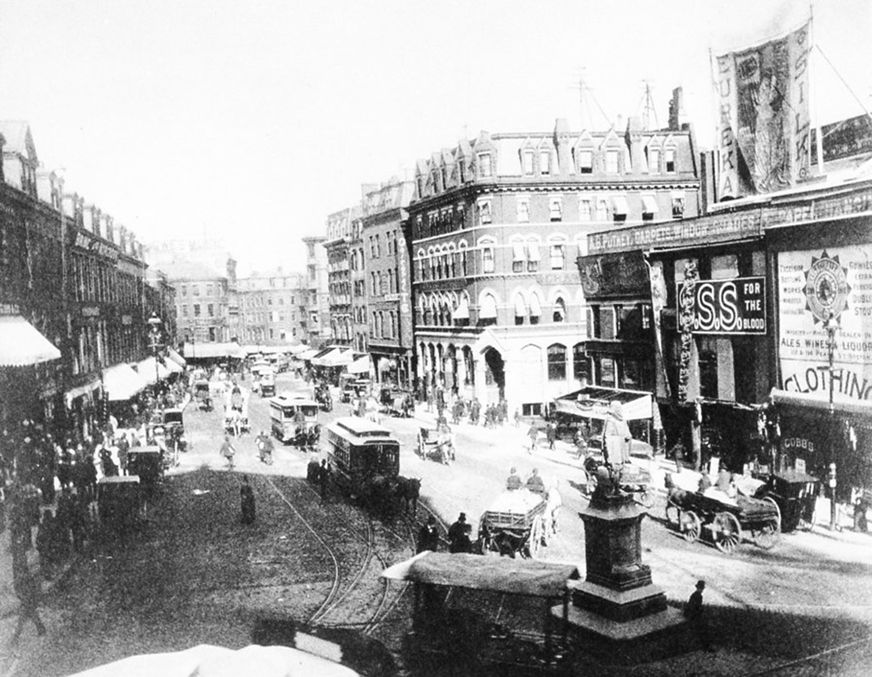 The Scollay Square neighborhood, which was later demolished, in the late 1800s/early 1900s