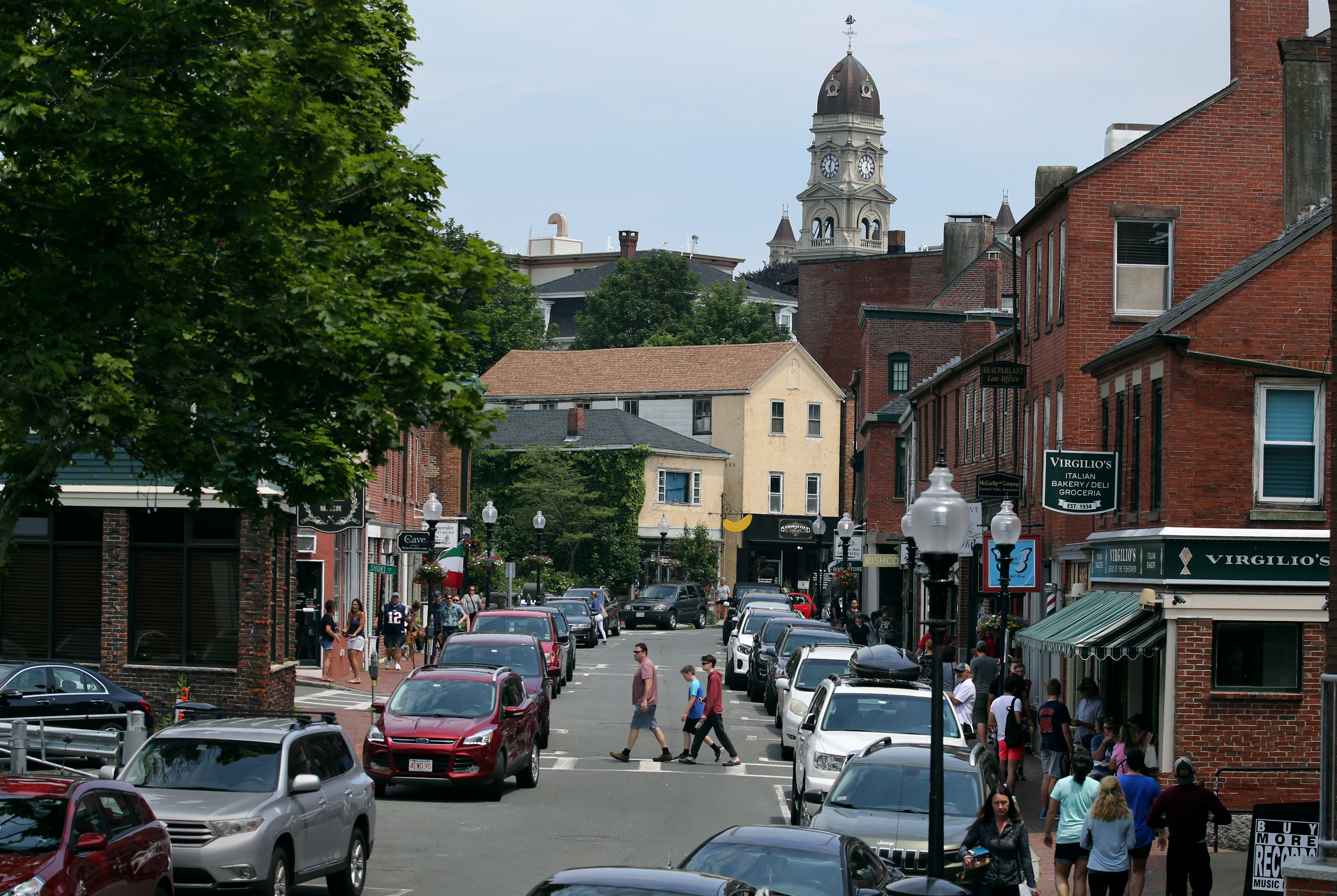 People stroll the Main Street commercial district for shopping and dining.
