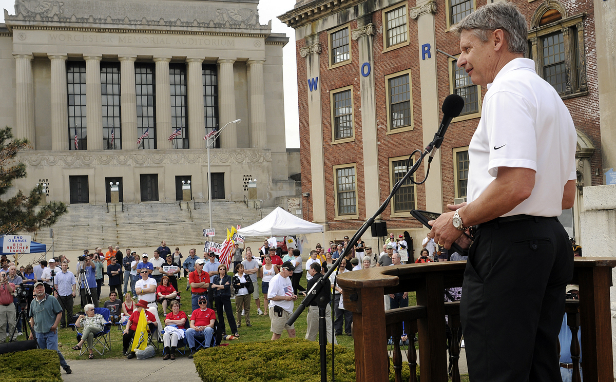 Gary Johnson, former governor of New Mexico, was among the speakers at the fourth annual Tax Day Tea Party Rally in Worcester organized by the Worcester Tea Party.