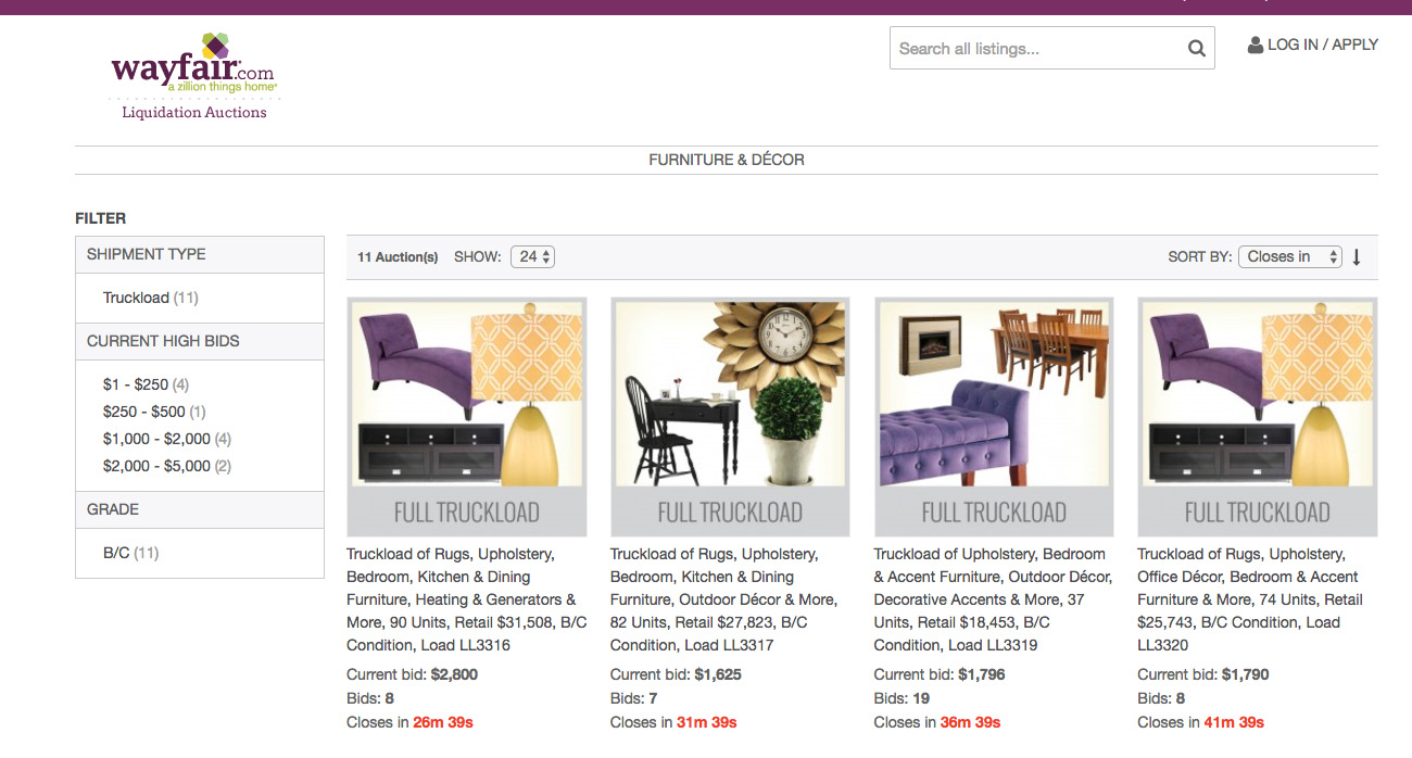 Wayfair turned to the auctioneer B-Stock Solutions.