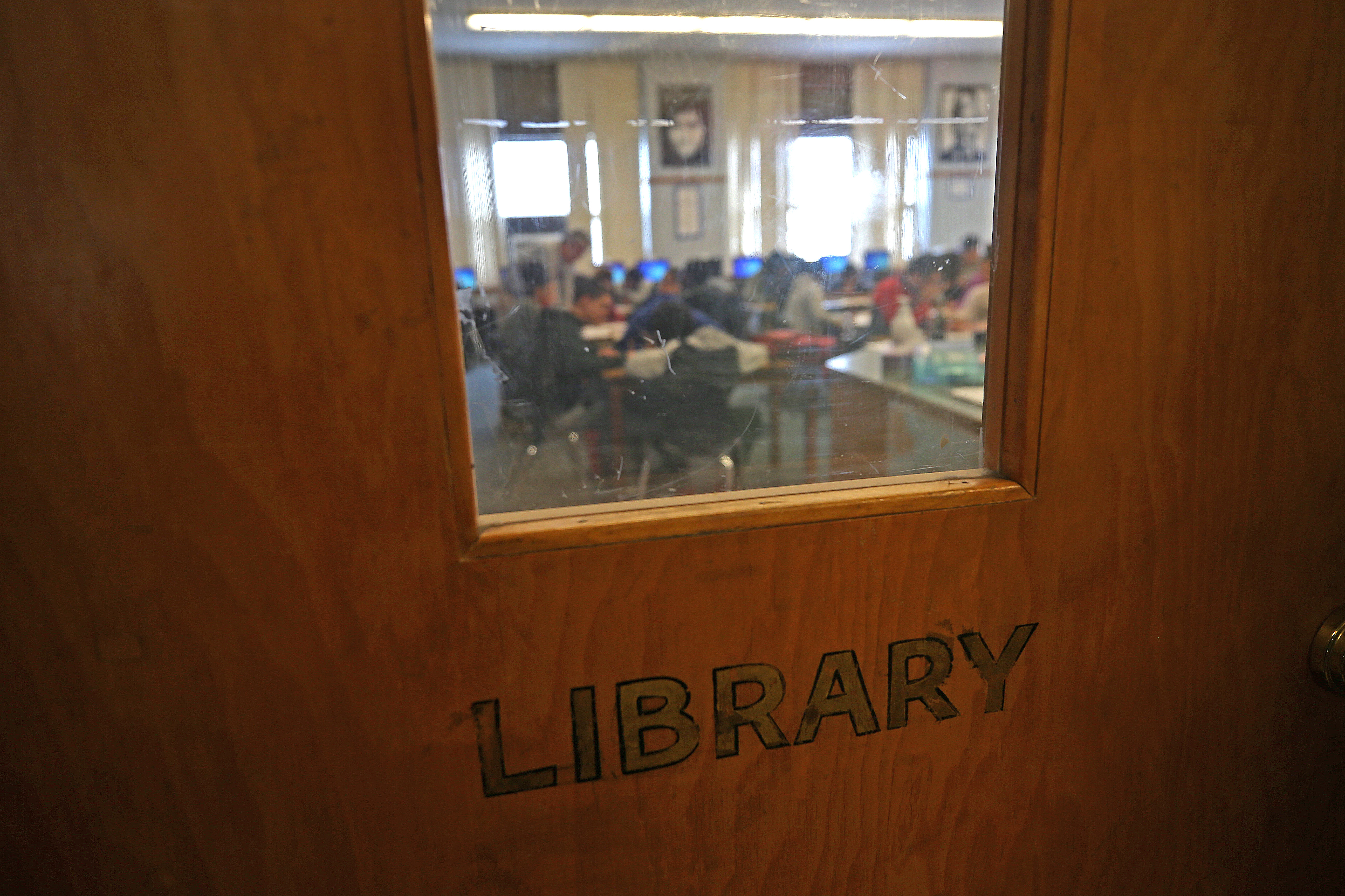 Budget cuts have hit Brockton hard. A former library at North Middle School is used as a crowded classroom.