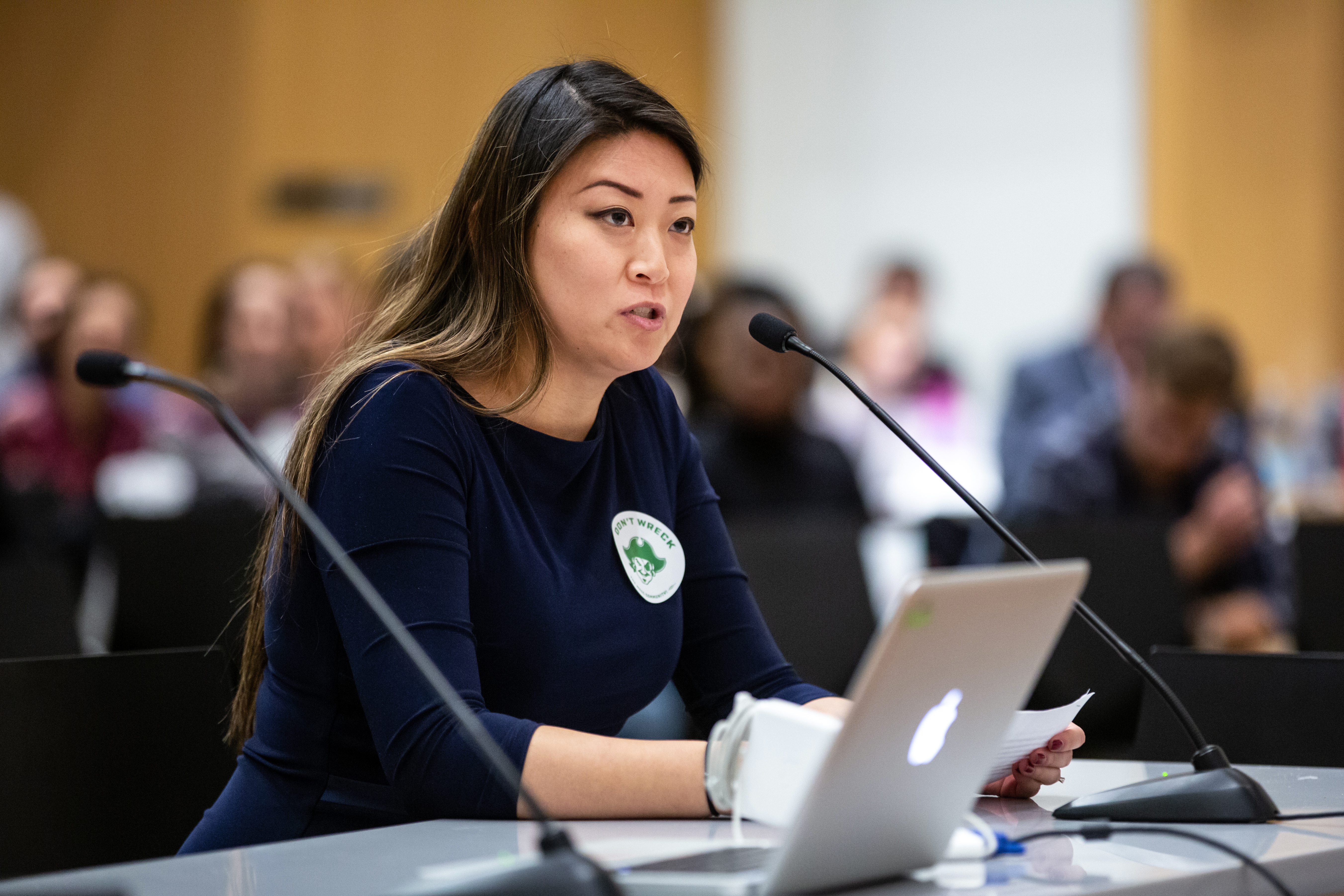 President of the Boston Teachers Union Jessica Tang spoke against school closures during a Boston School Committee meeting held at the Bruce C. Bolling Municipal Building in Roxbury.