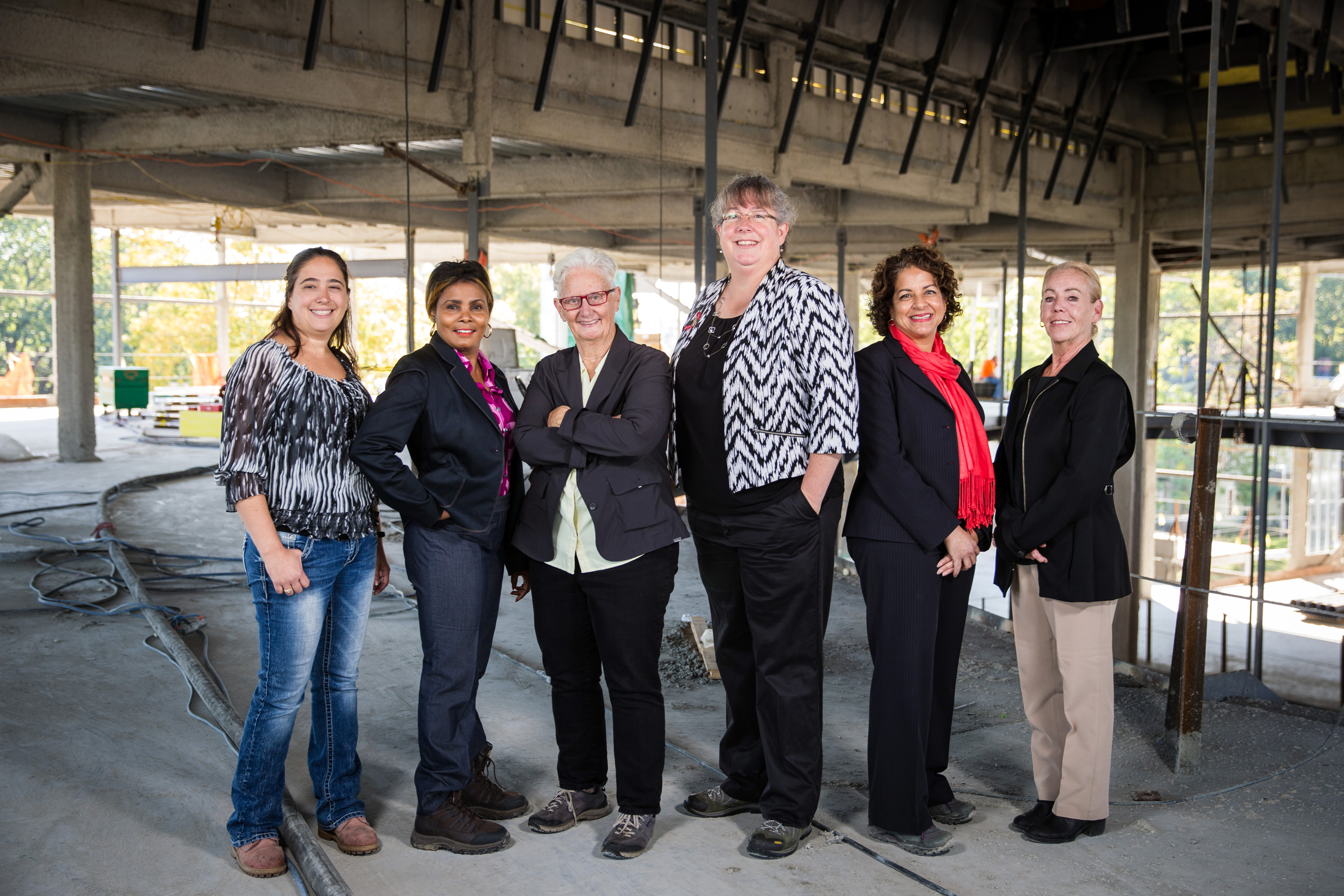 Through efforts like the Policy Group on Tradeswomen’s Issues, activists such as (from left) Danielle Skilling, Maggie Drouineaud, Susan Moir, Elizabeth Skidmore, Jill Griffin, and Linda Shaughnessy are helping expand the female presence on building sites.