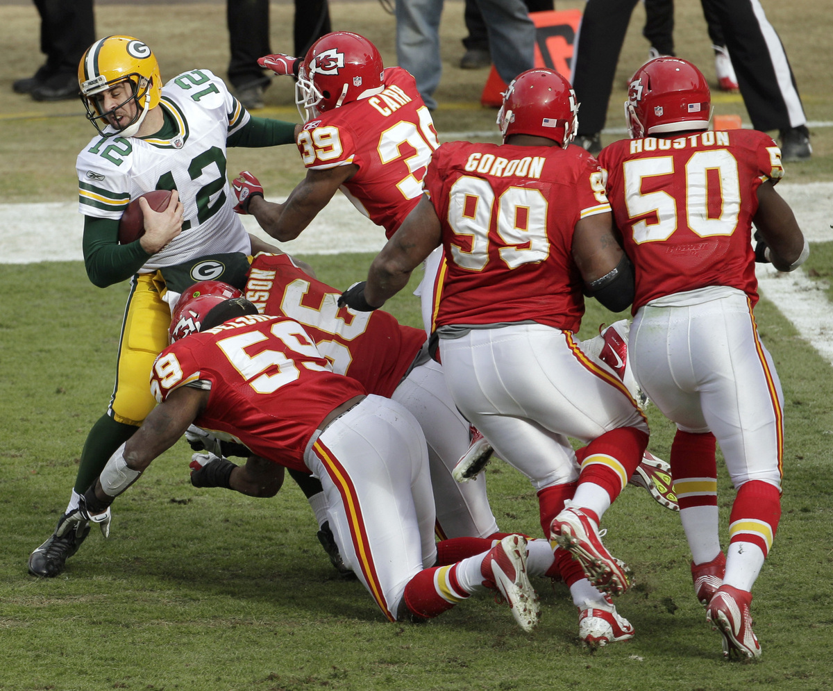 Kansas City held Aaron Rodgers and Green Bay to its lowest point total since Week 17 last season. Rodgers completed just 17 of 35 passes and was sacked four times.