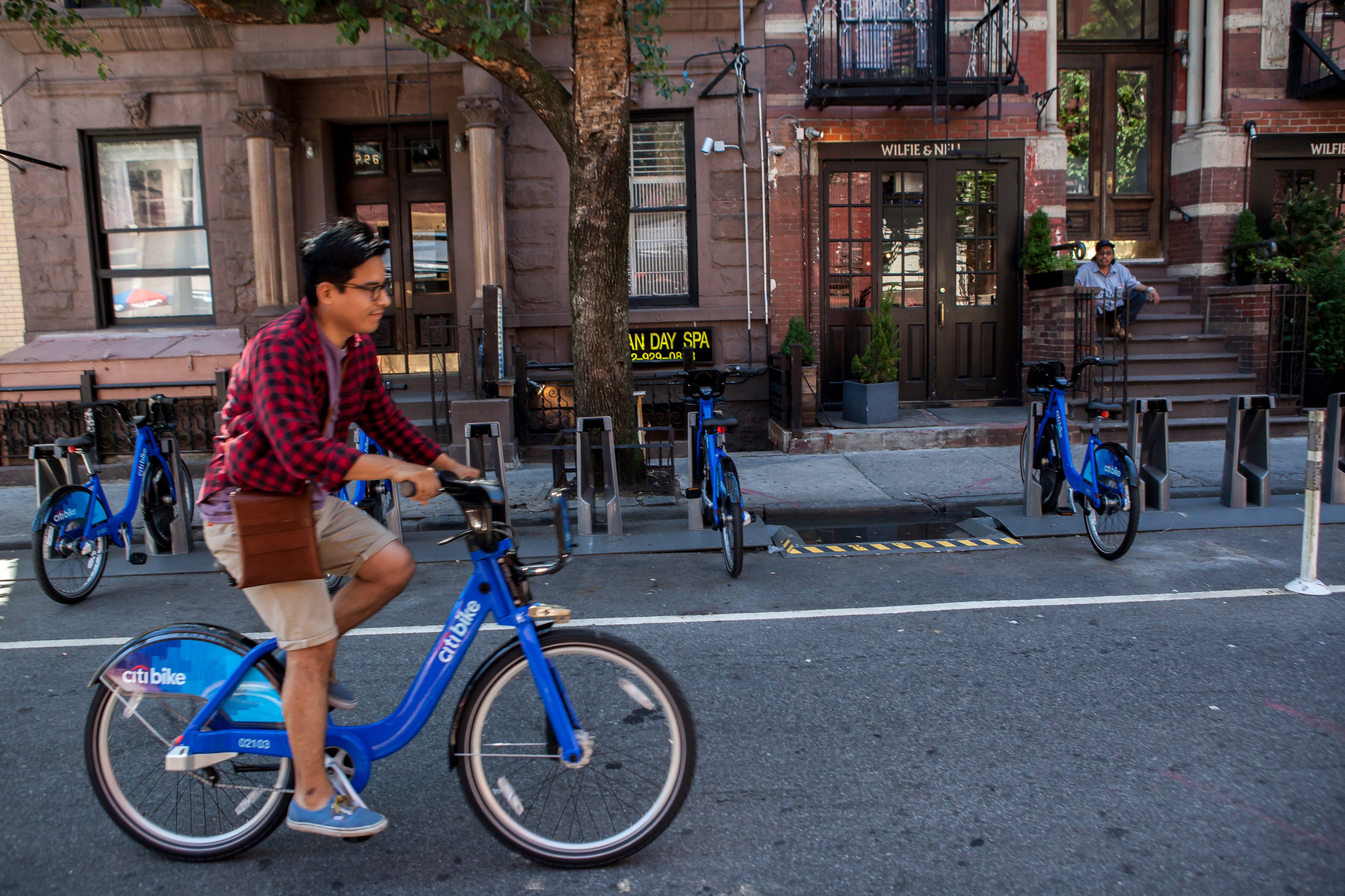 Jason Salvatierra rode a Citi Bike through Greenwich Village last week. The program, which launched in late May, is managed by the same firm that oversees Boston’s Hubway.