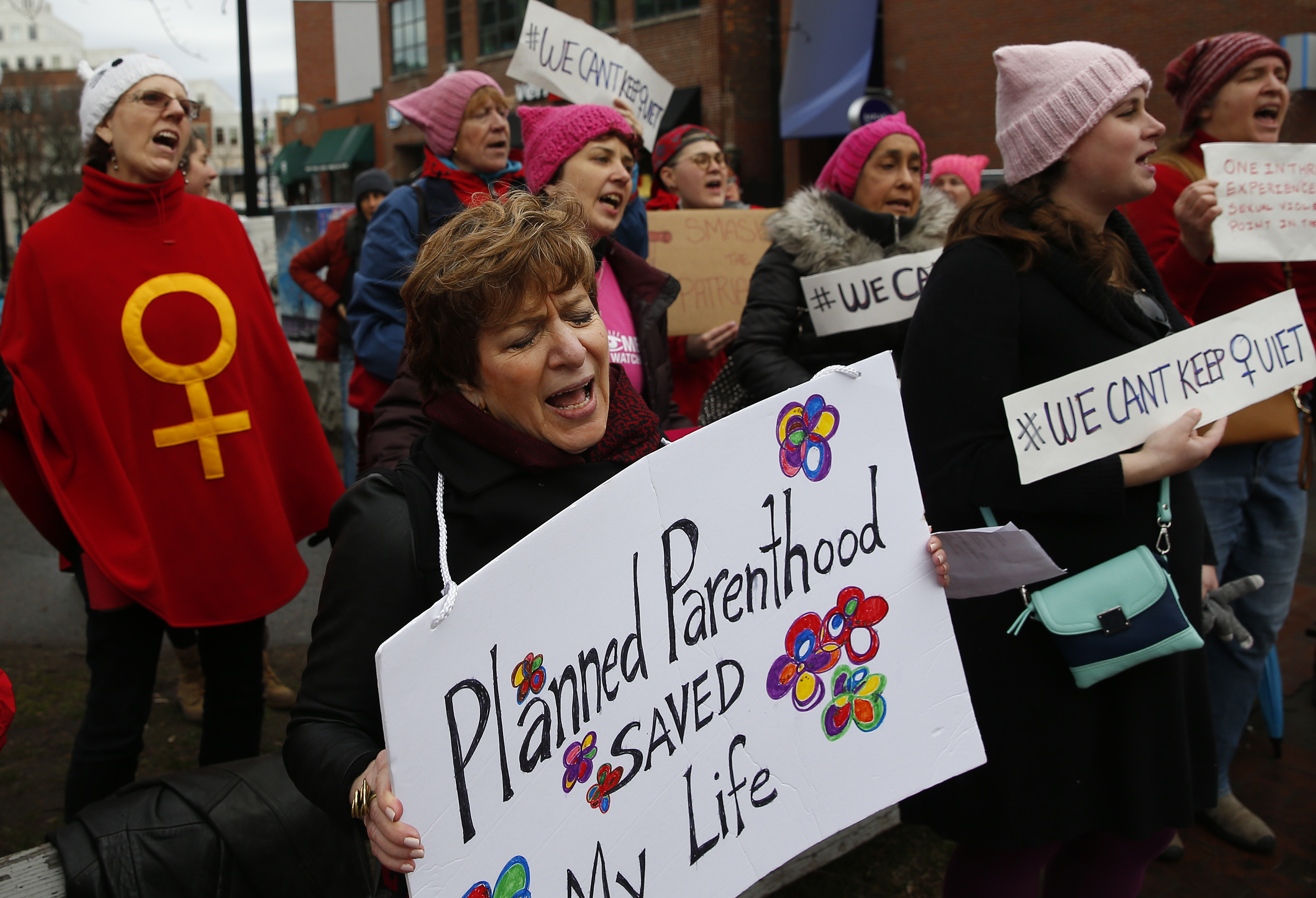 Jean Trounstine of Tewksbury held a sign supporting Planned Parenthood.