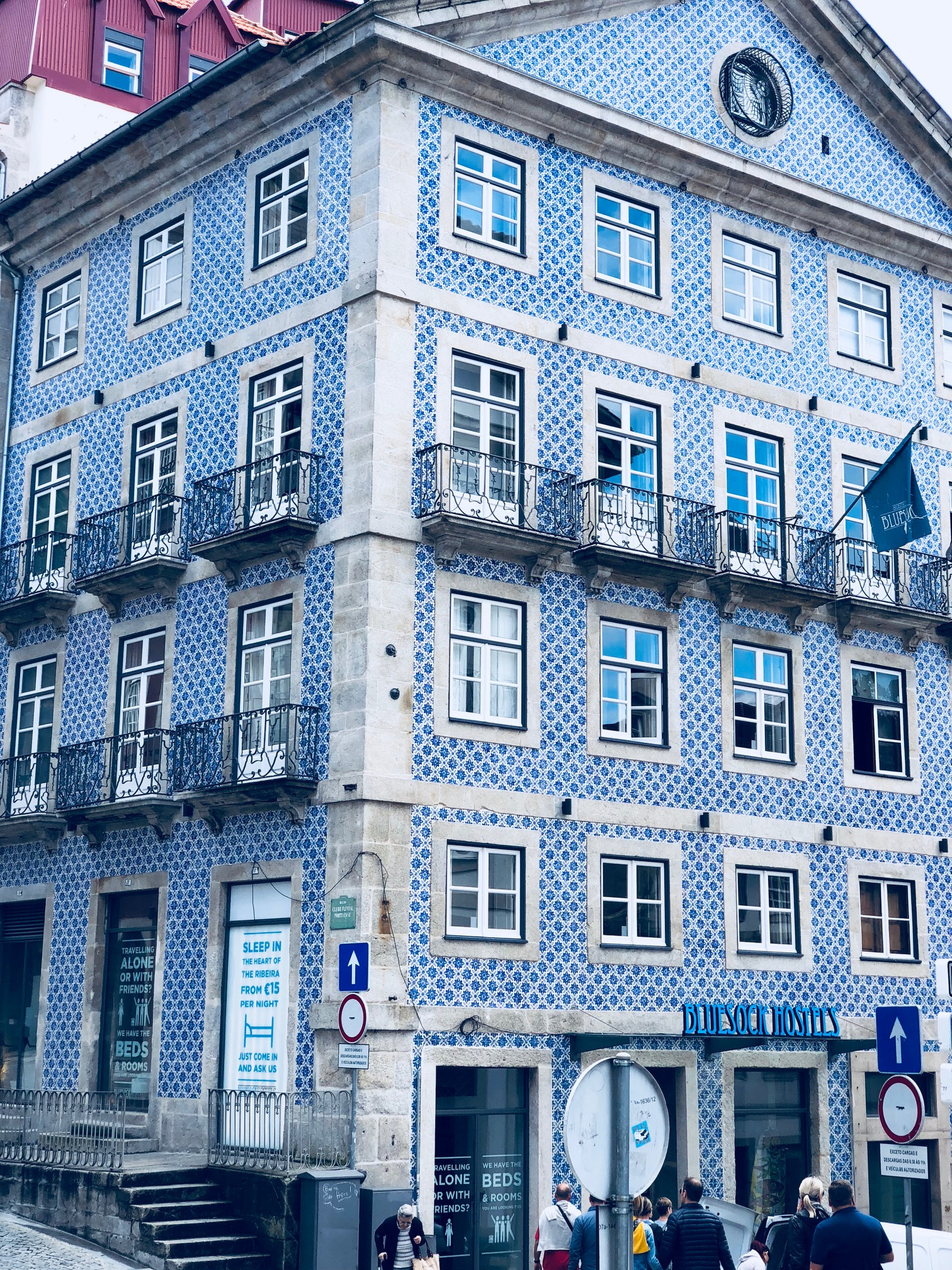 The youth hostel in Porto is covered in azulejo tiles.