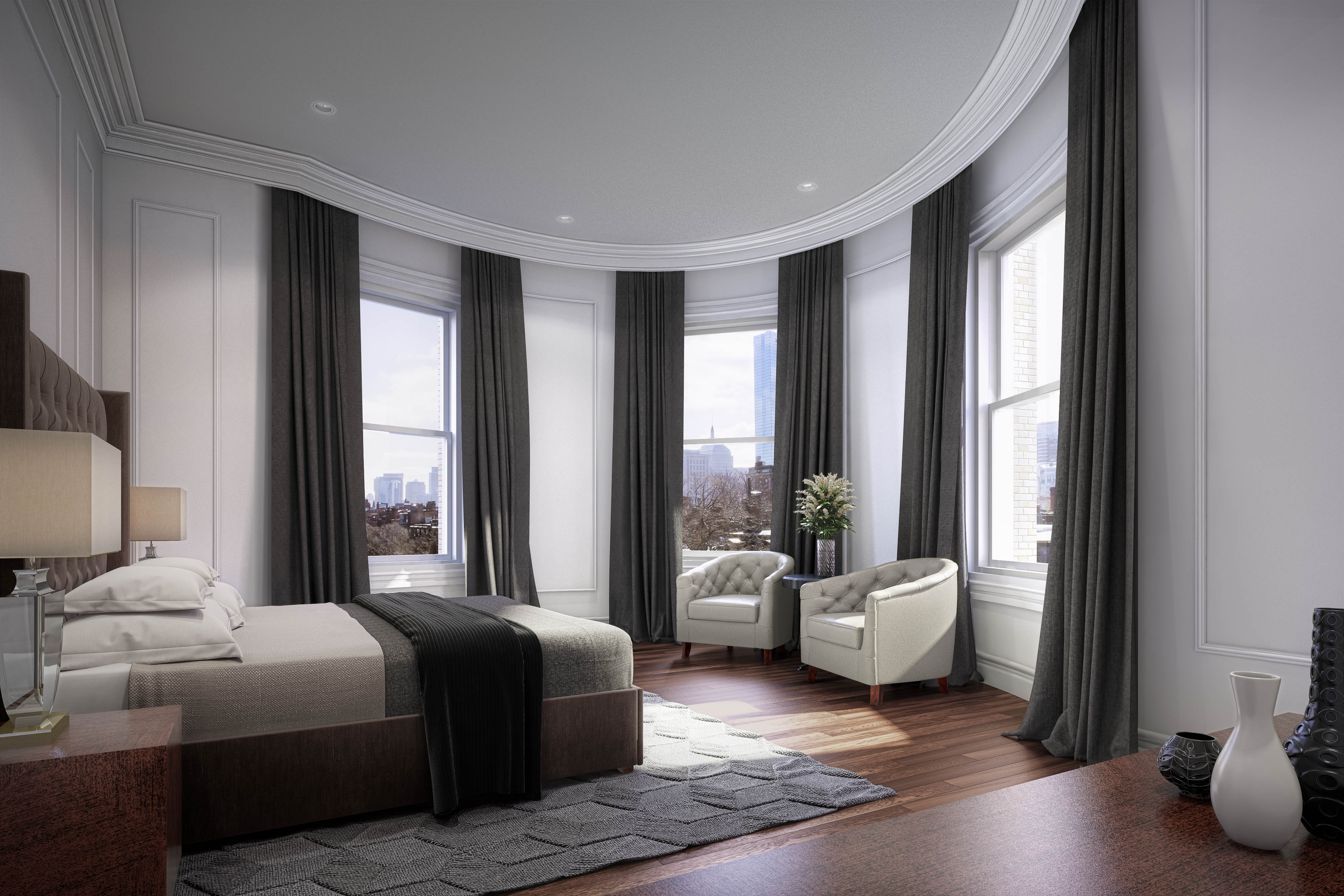 A rendering of a bedroom