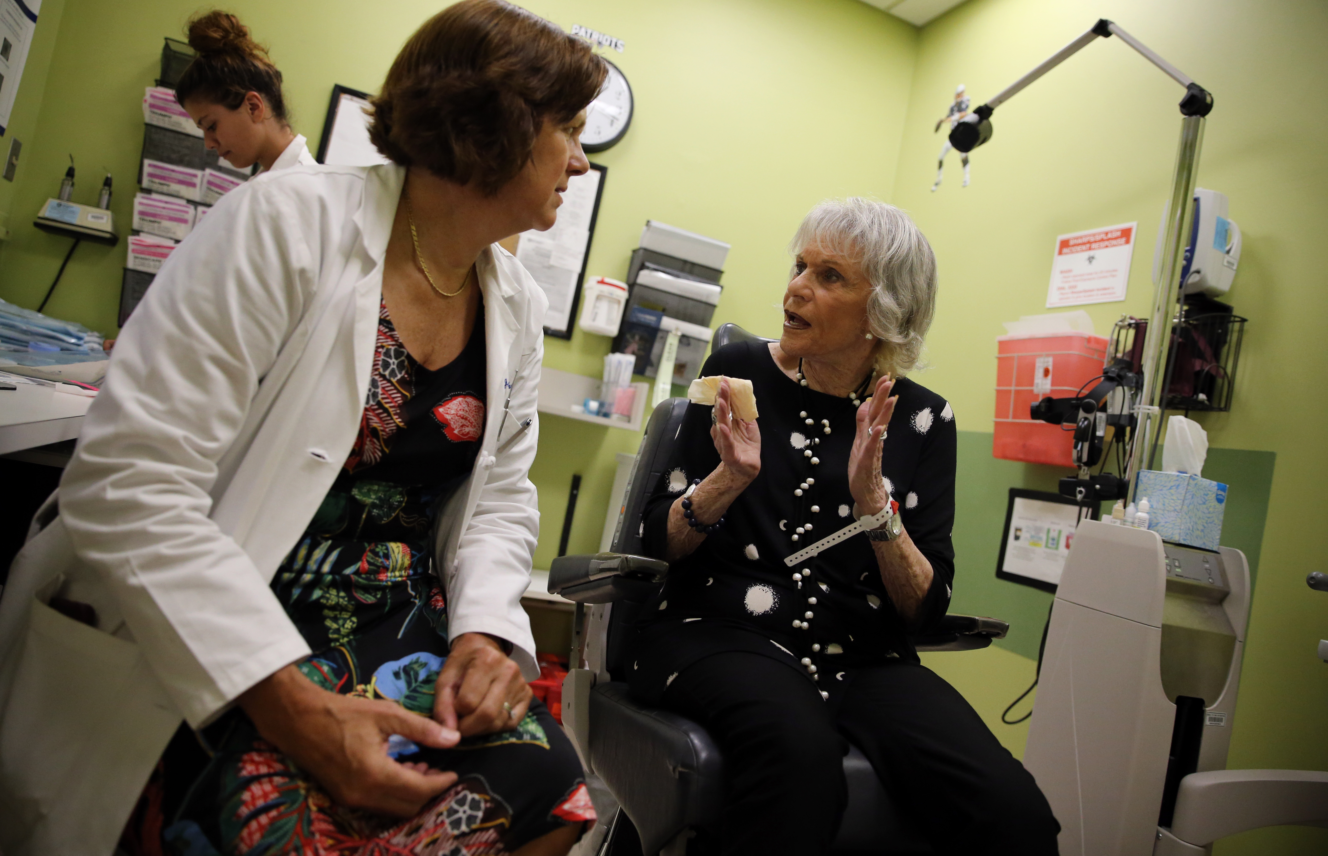 Dr. Joan Miller spoke with Lank before treating her for age-related macular degeneration at Mass. Eye and Ear last week.