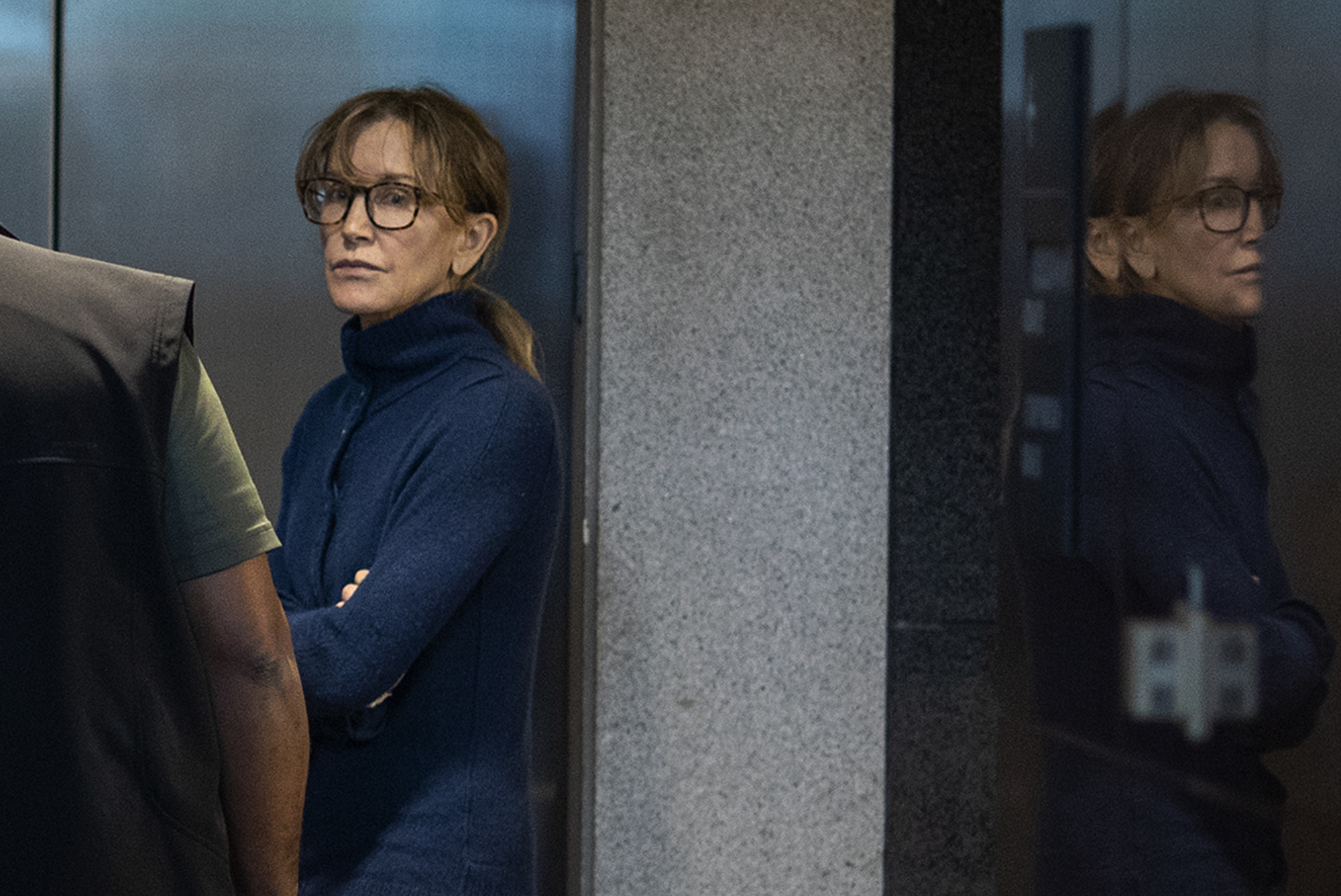 Actress Felicity Huffman is seen inside the Edward R. Roybal Federal Building and U.S. Courthouse in Los Angeles on Tuesday.