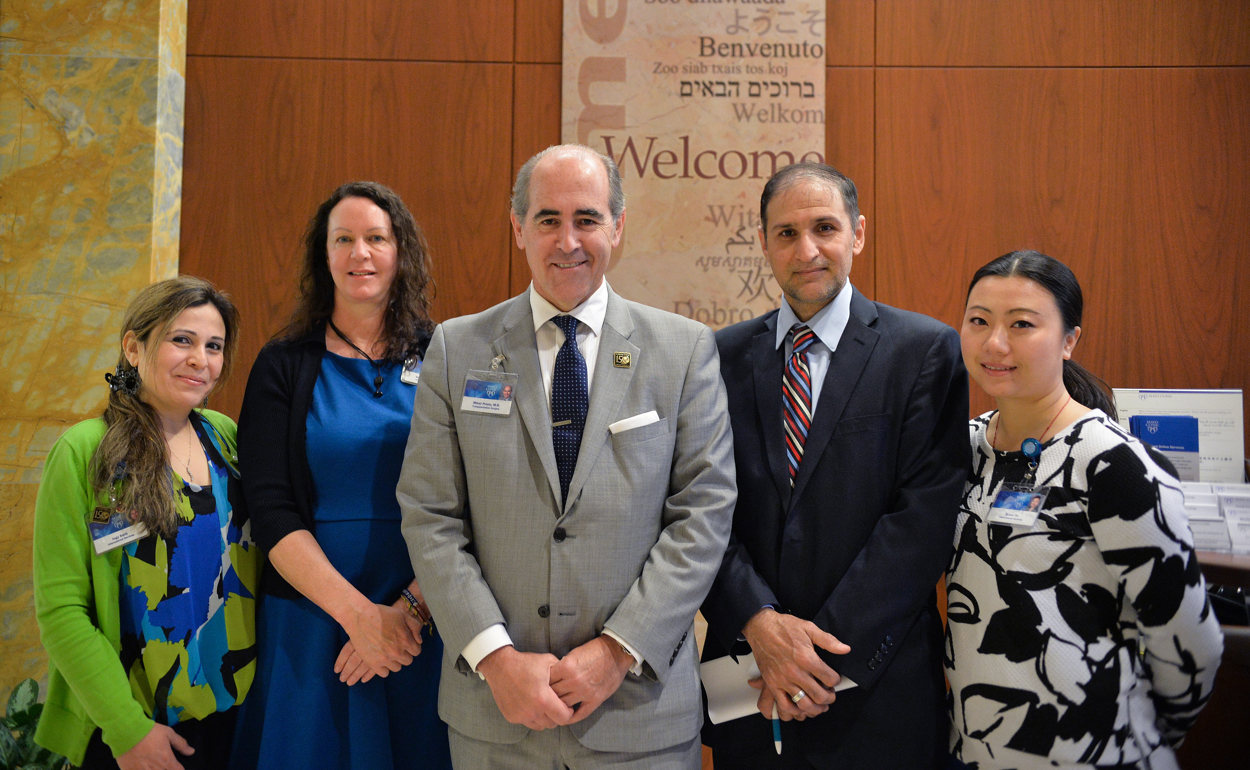 The International Center's staff at the Mayo Clinic (from left) international patient coordinator and translator Ingy Salib, operations manager Melissa Goodwin, Medical Director of the International Center Dr. Mikel Prieto M.D., Haider Rabeea and international patient coordinator and translator Susan Xu.