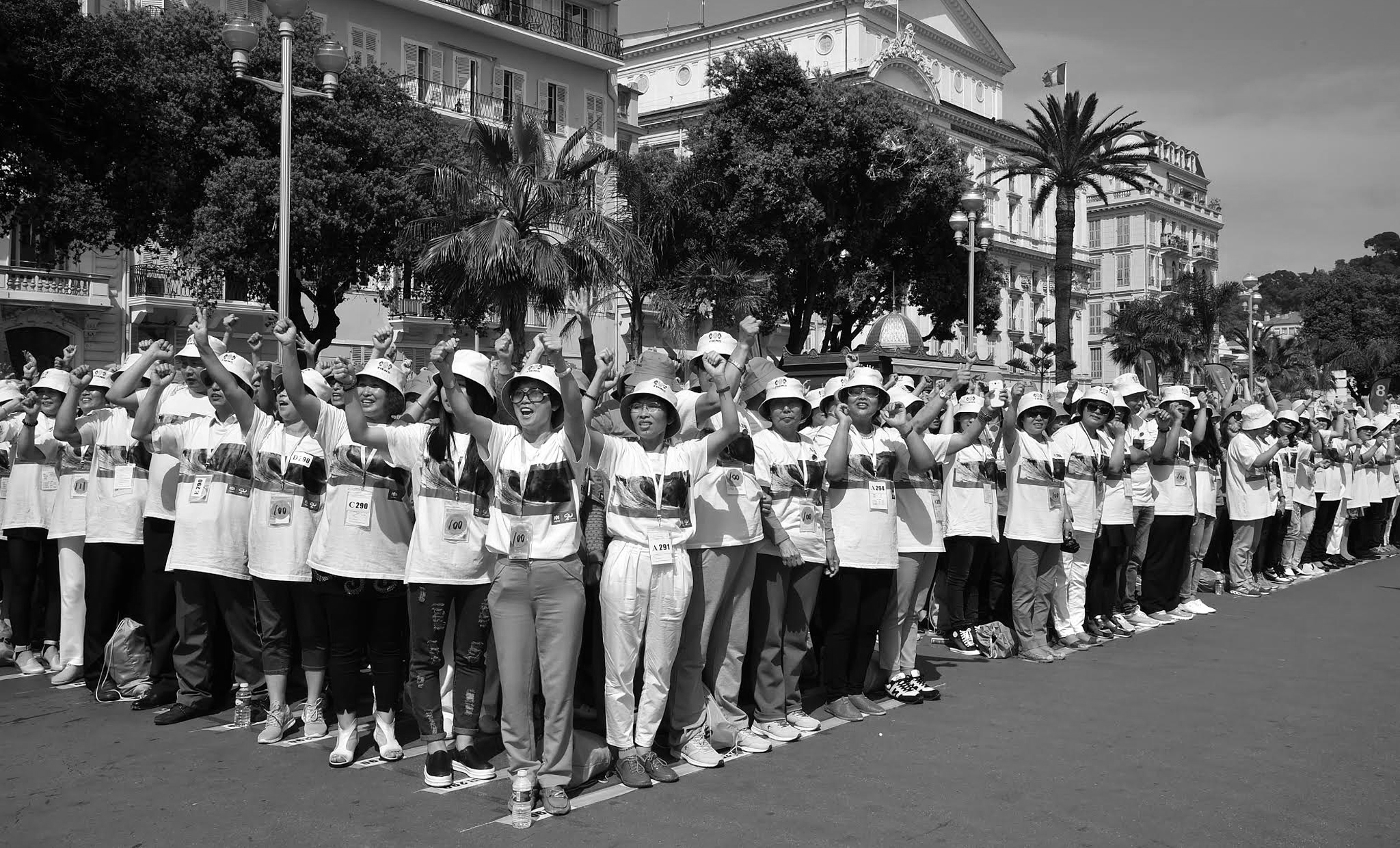 Some of the 6,400 Tiens Group employees in Nice on their recent expense-paid vacation to France.