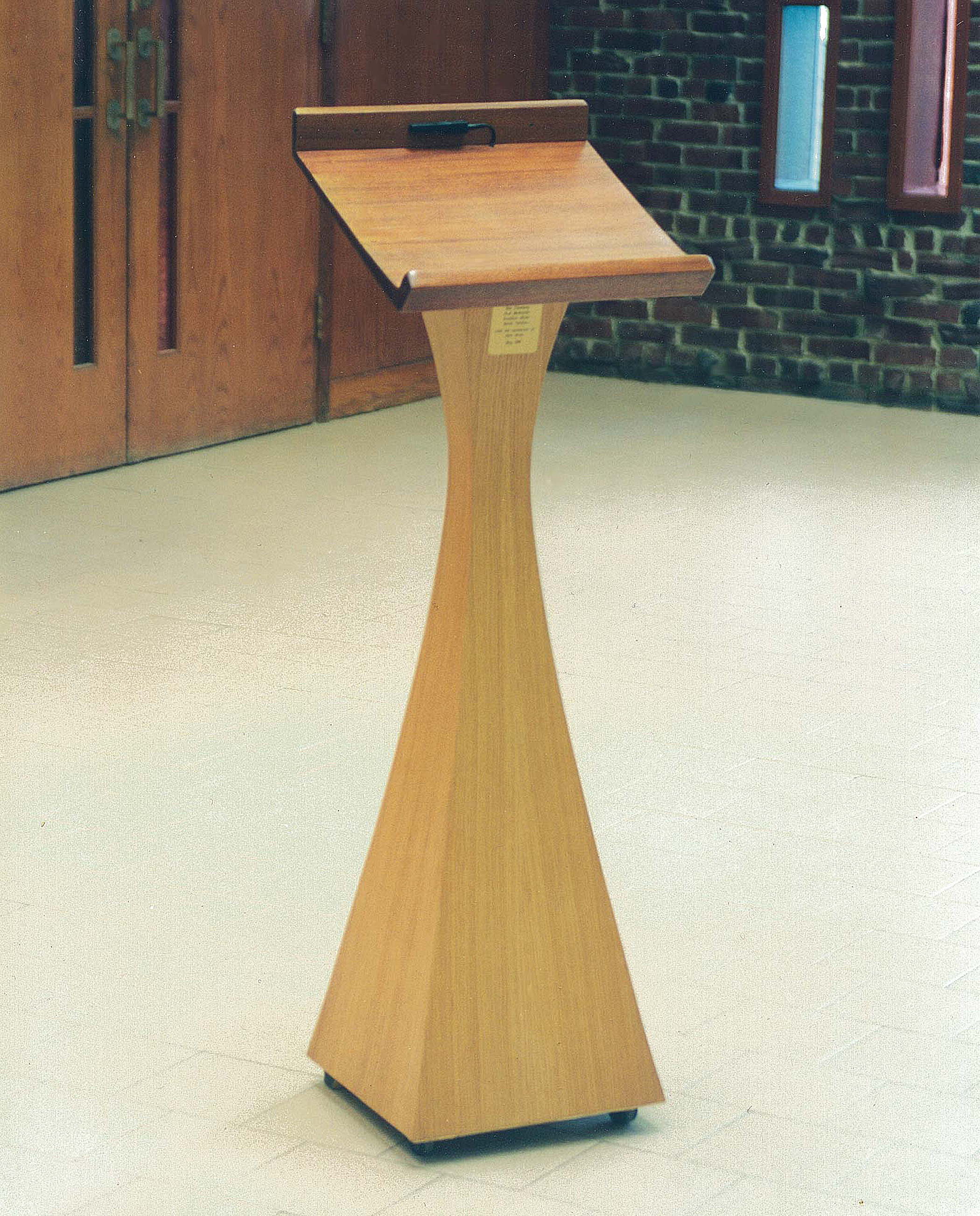 A multipurpose lectern used during services in the sanctuary and for speakers in the social hall.