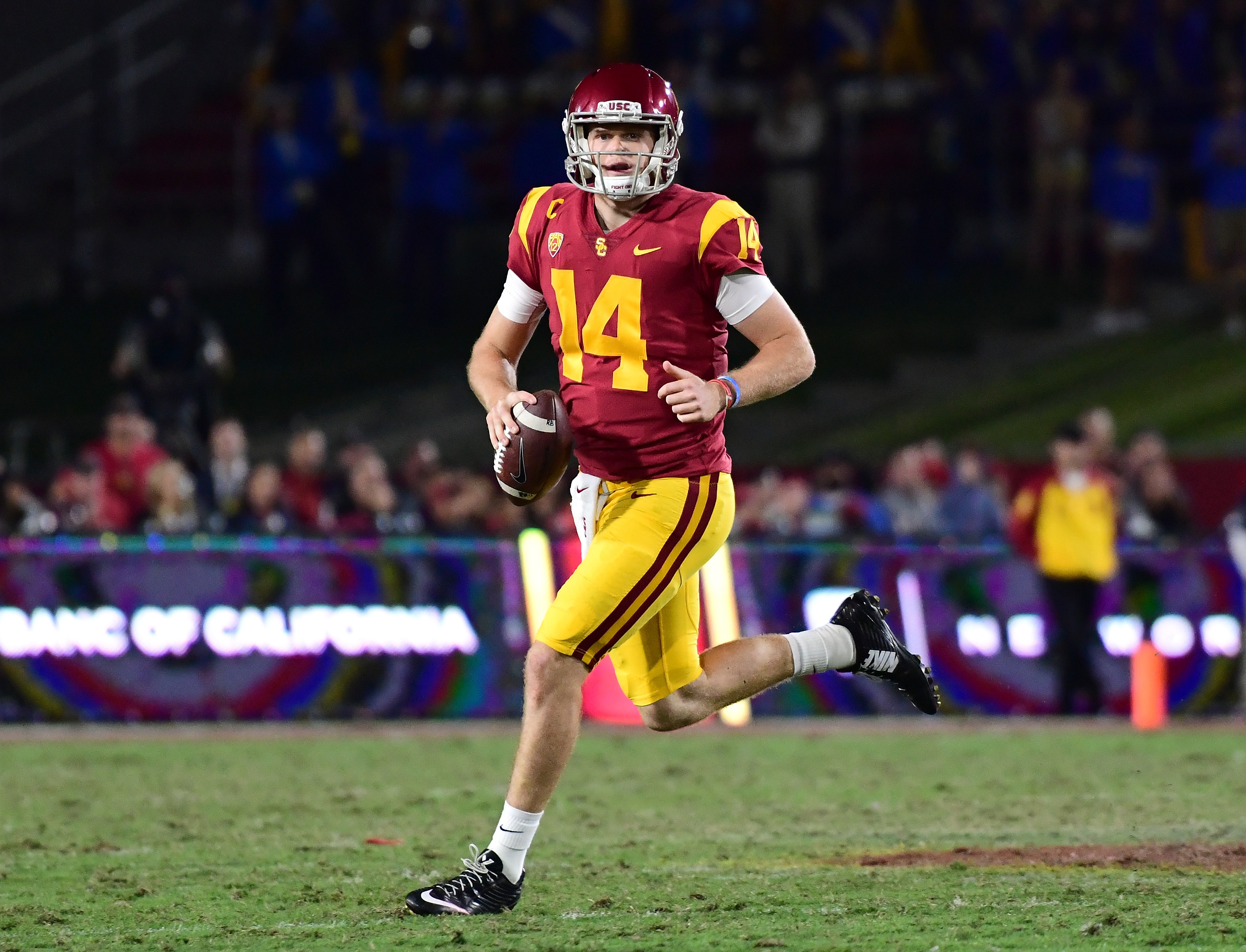 Sam Darnold completed 63.1 percent of his passes last season for 4,143 yards, 26 TDs, and 13 INT.