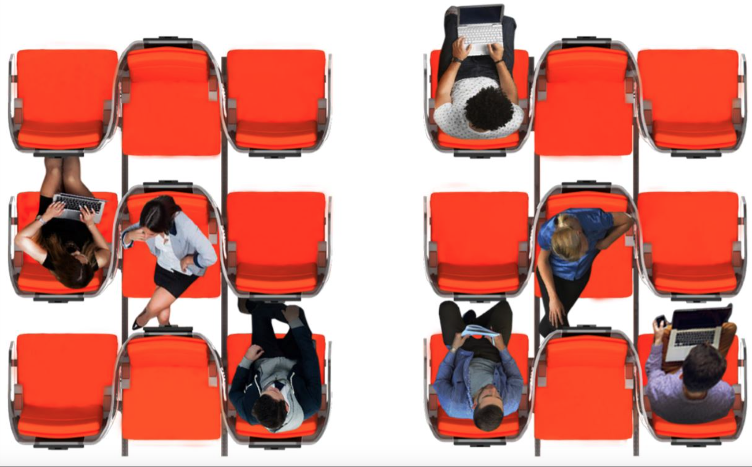 The Janus seat configuration and shields are designed to help protect airline passengers against viruses.
