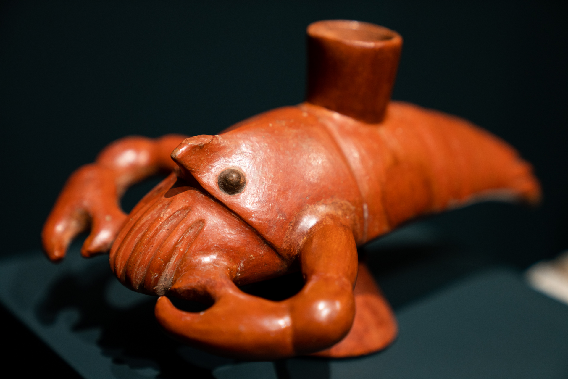 Crayfish-shaped stirrup cup, probably for chicha, or maize beer, Peru, 100-1470.