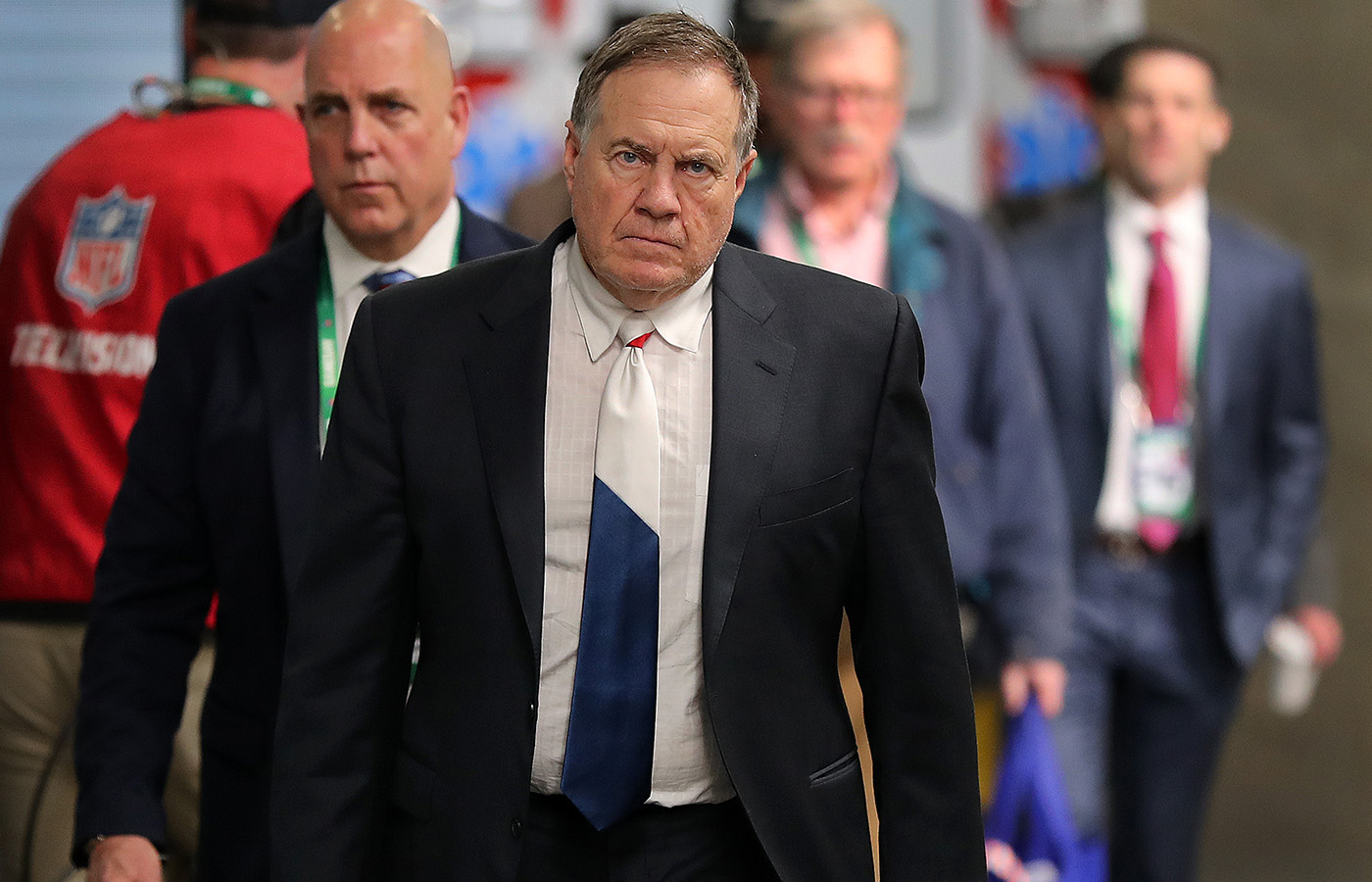 Patriots coach Bill Belichick had his game face on as he arrived at the stadium.