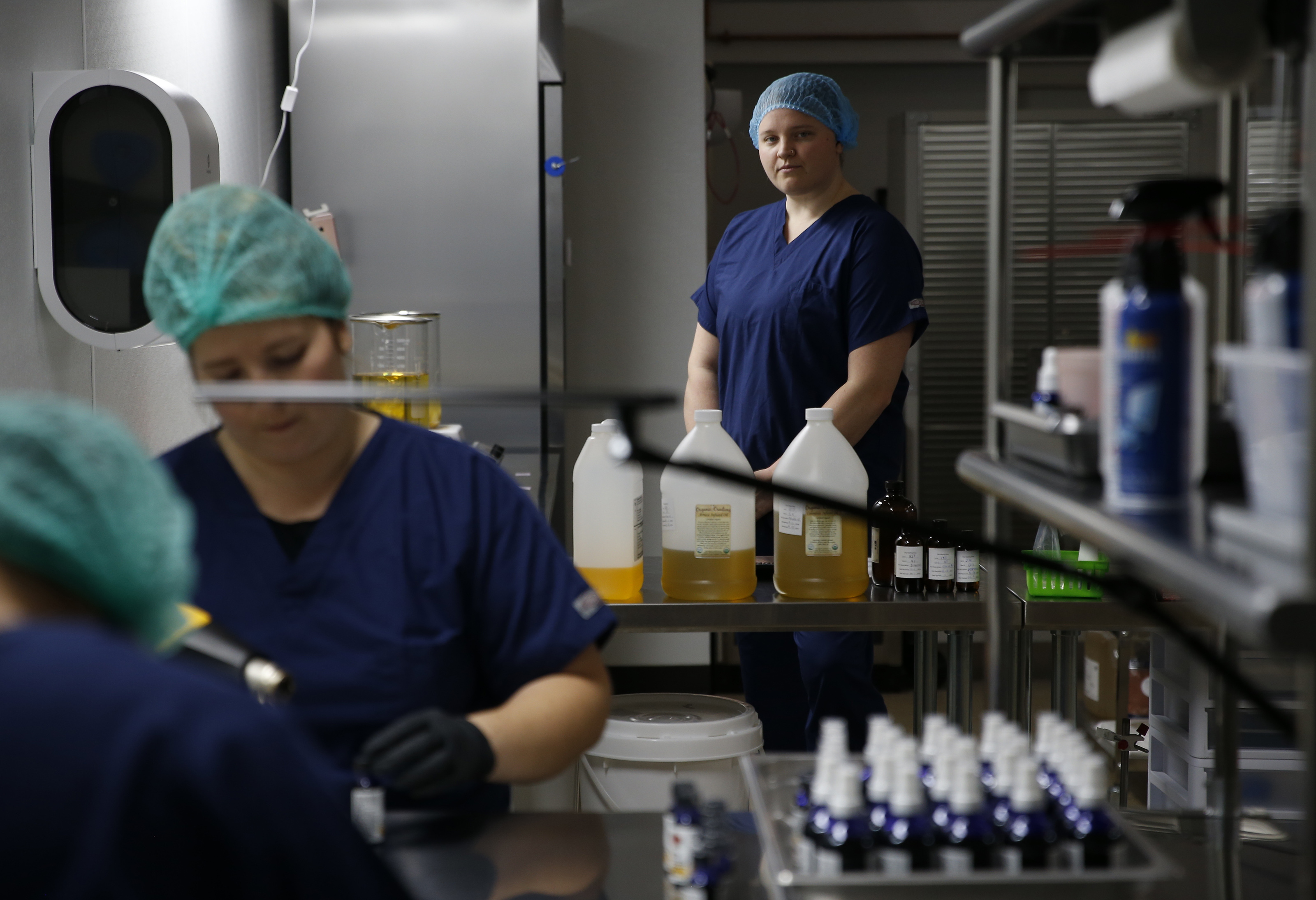 Laura Beohner, president and cofounder of the Healing Rose, posed for a portrait inside the Healing Rose’s new expanded CBD product manufacturing facility.