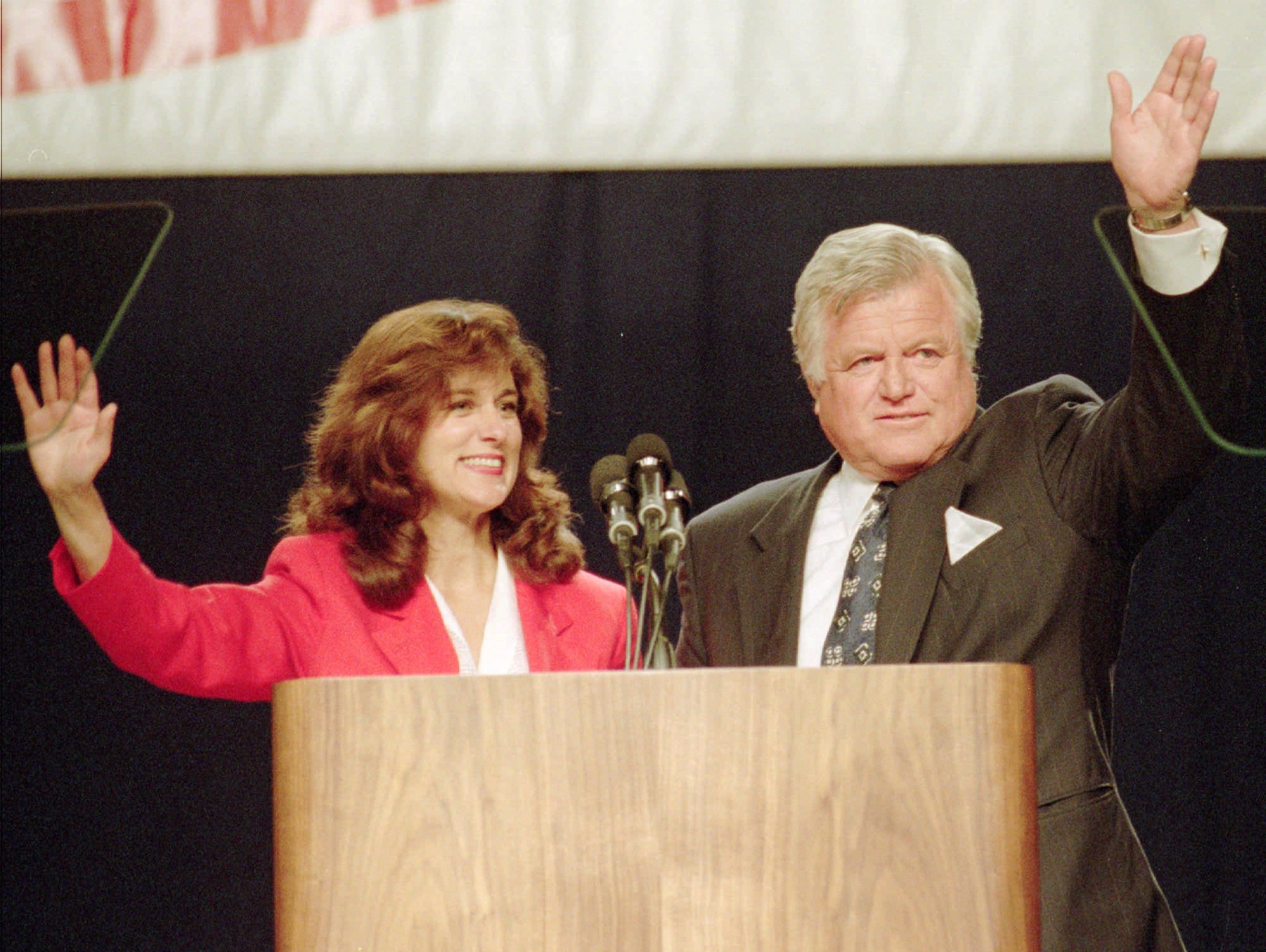 Vicki Kennedy and Ted Kennedy greeted the crowd at the Democratic State Convention in Worcester in 1994.