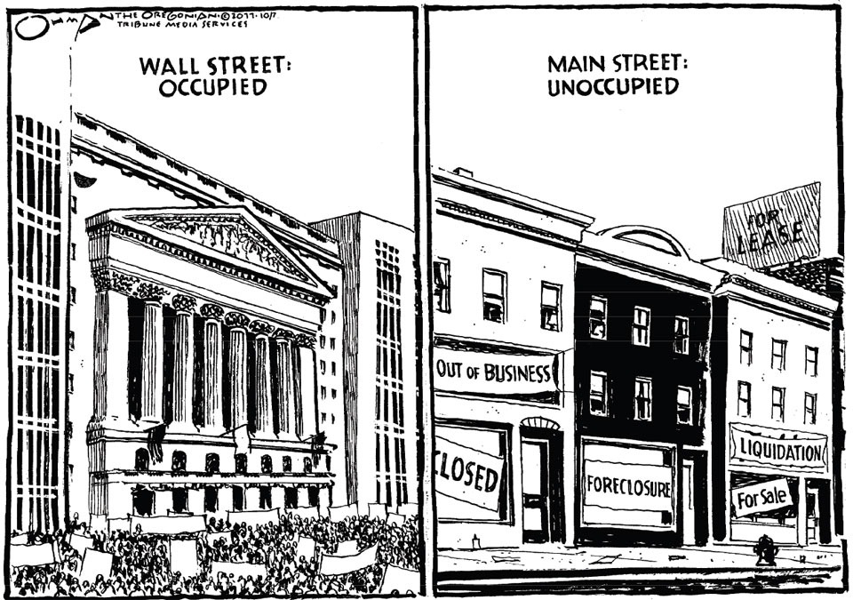 Editorial cartoon Wall Street vs. Main Street The Boston Globe