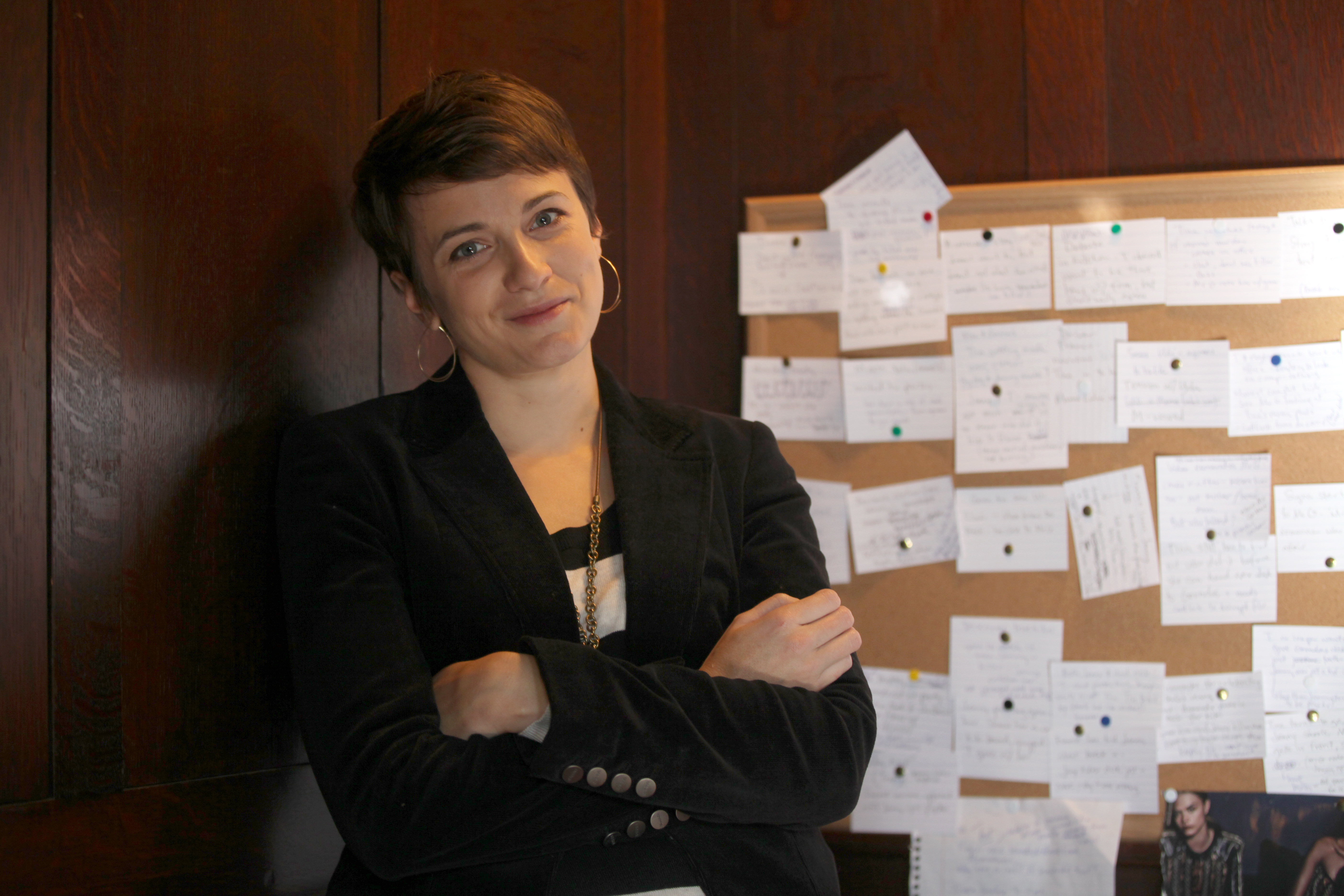 Writer-in-Residence fellow Natalie Coward Anderson has plotted her novel on index cards in her office at the Boston Public Library.