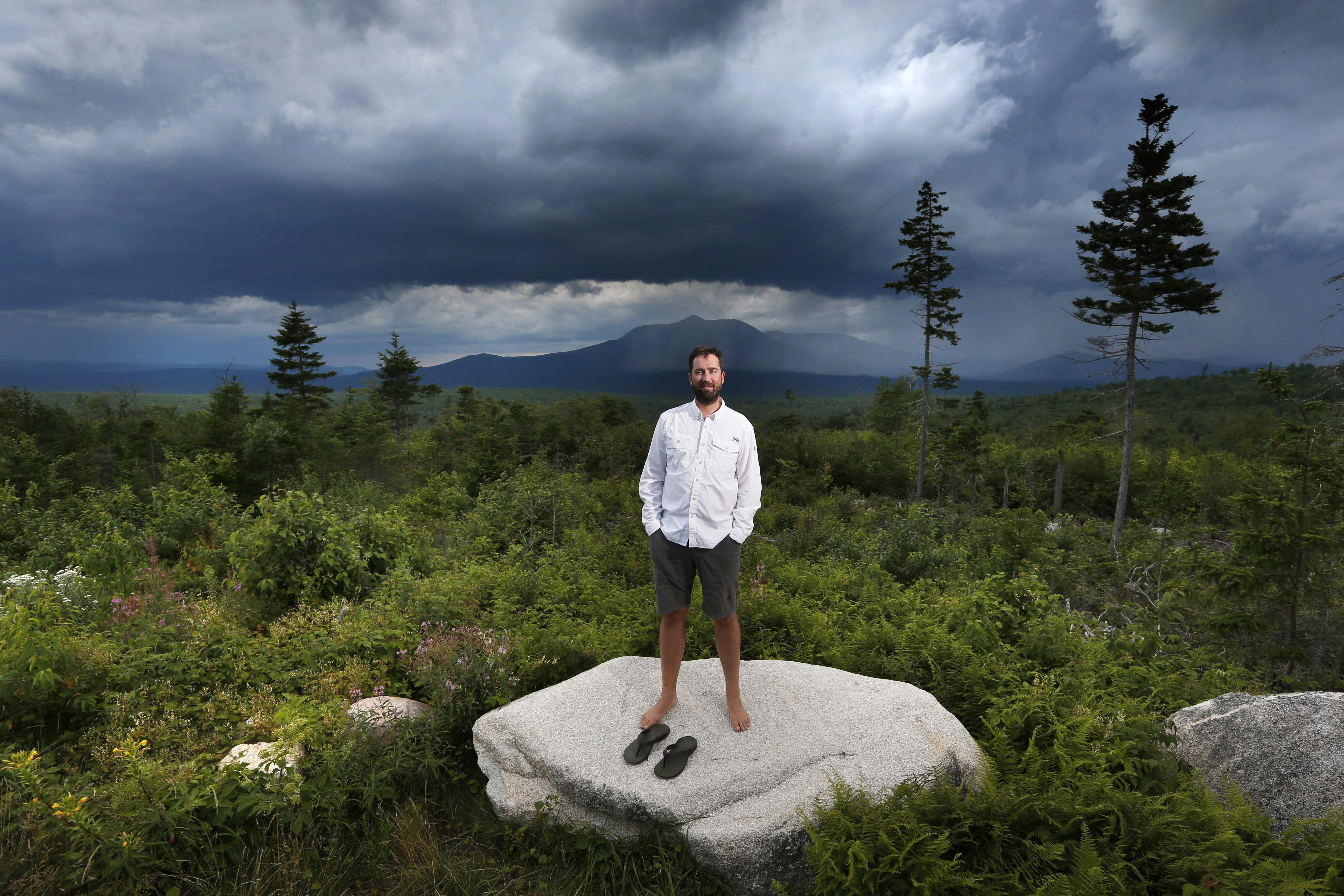 Lucas St. Clair, the son of Burt’s Bees founder Roxanne Quimby, stood last year on land the Quimby family donated to establish the 87,500-acre monument.
