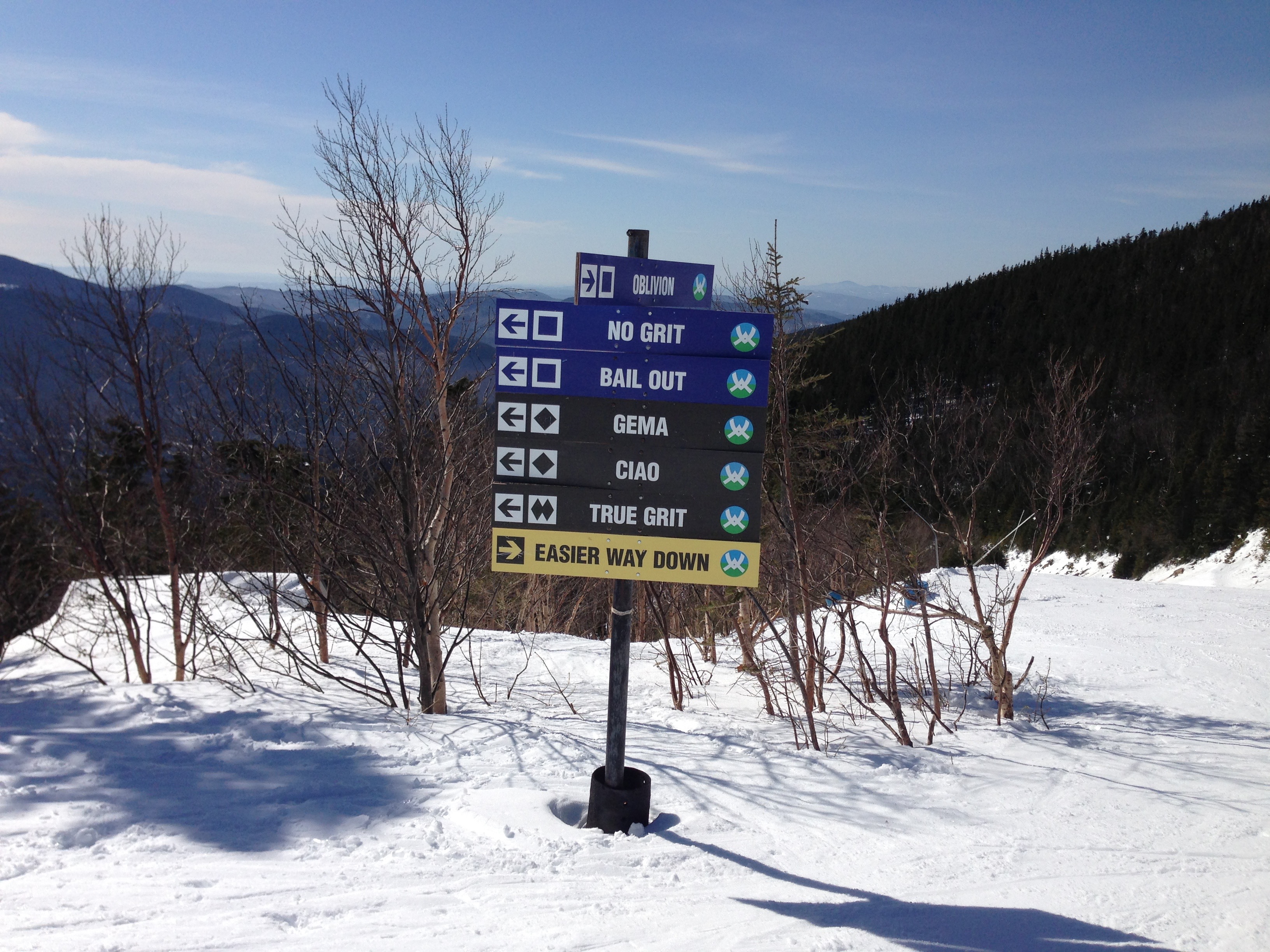 A trail intersection at Waterville Valley in New Hampshire.