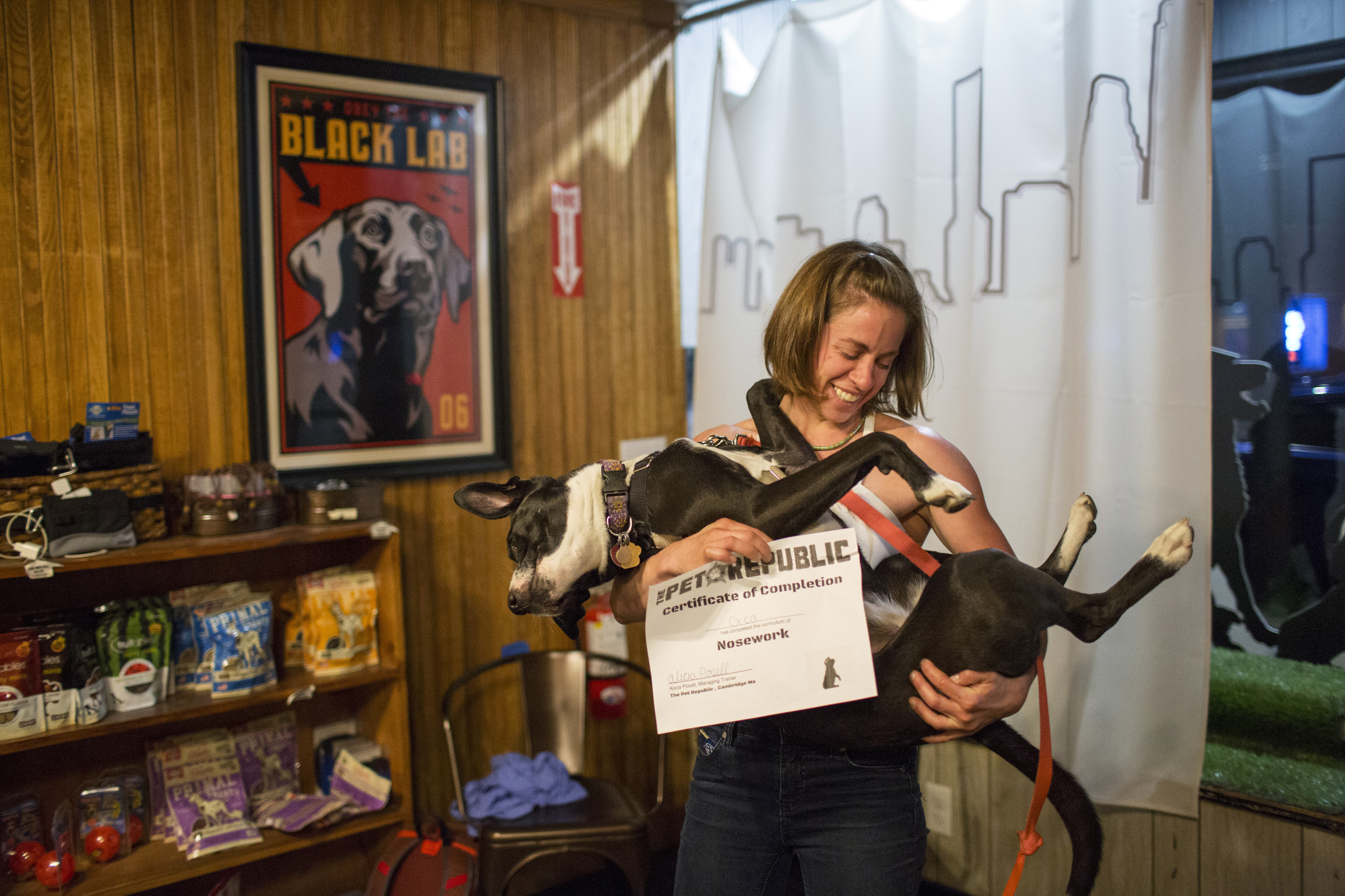 Madeline Miller and Orca posed for the instructor after completion of “nose work” at Pet Republic.