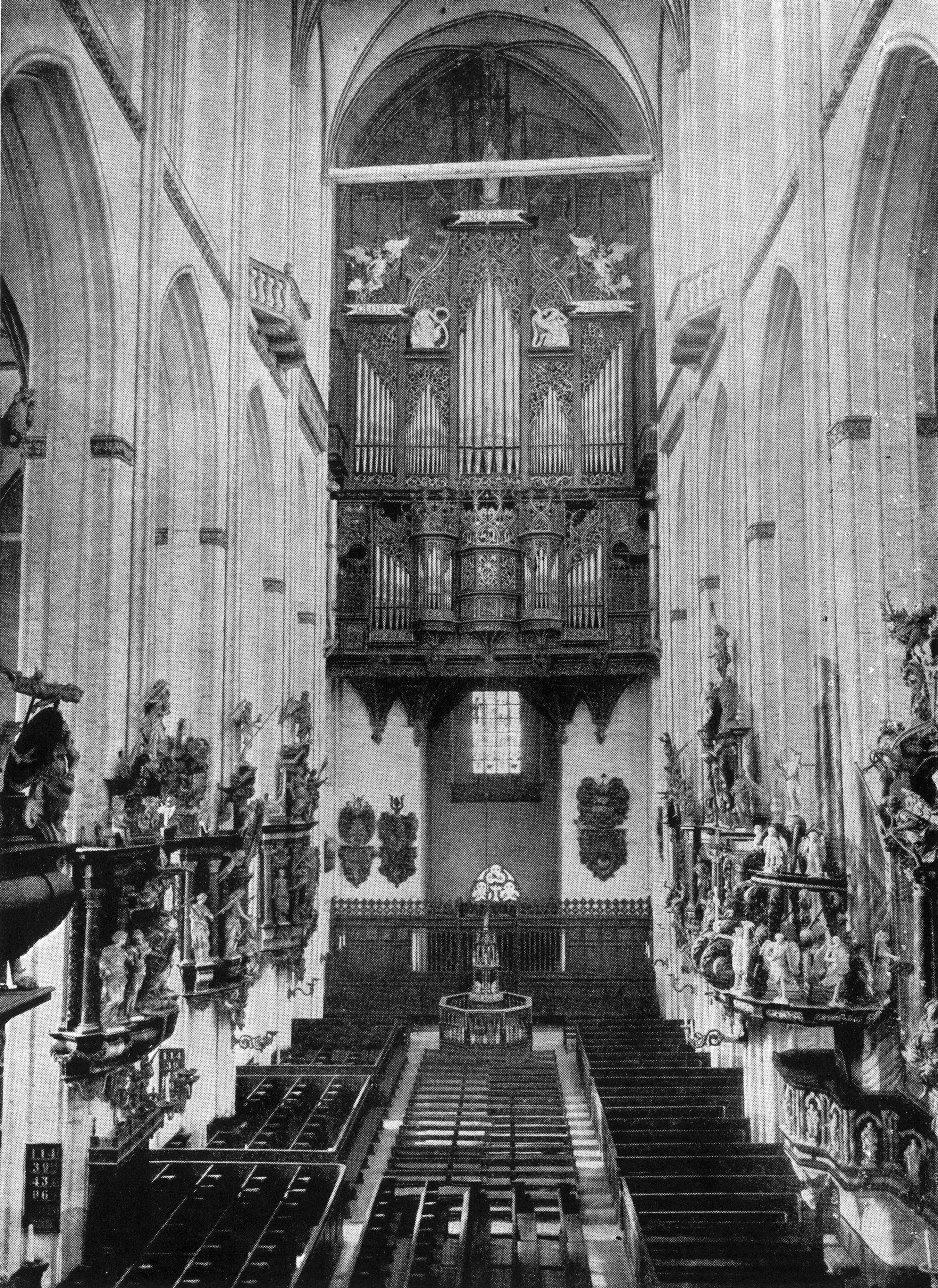 Lübeck, Germany’s Marienkirche, St. Mary’s Church, circa 1935. Its two organs were destroyed in a Royal Air Force bombing raid in 1942.