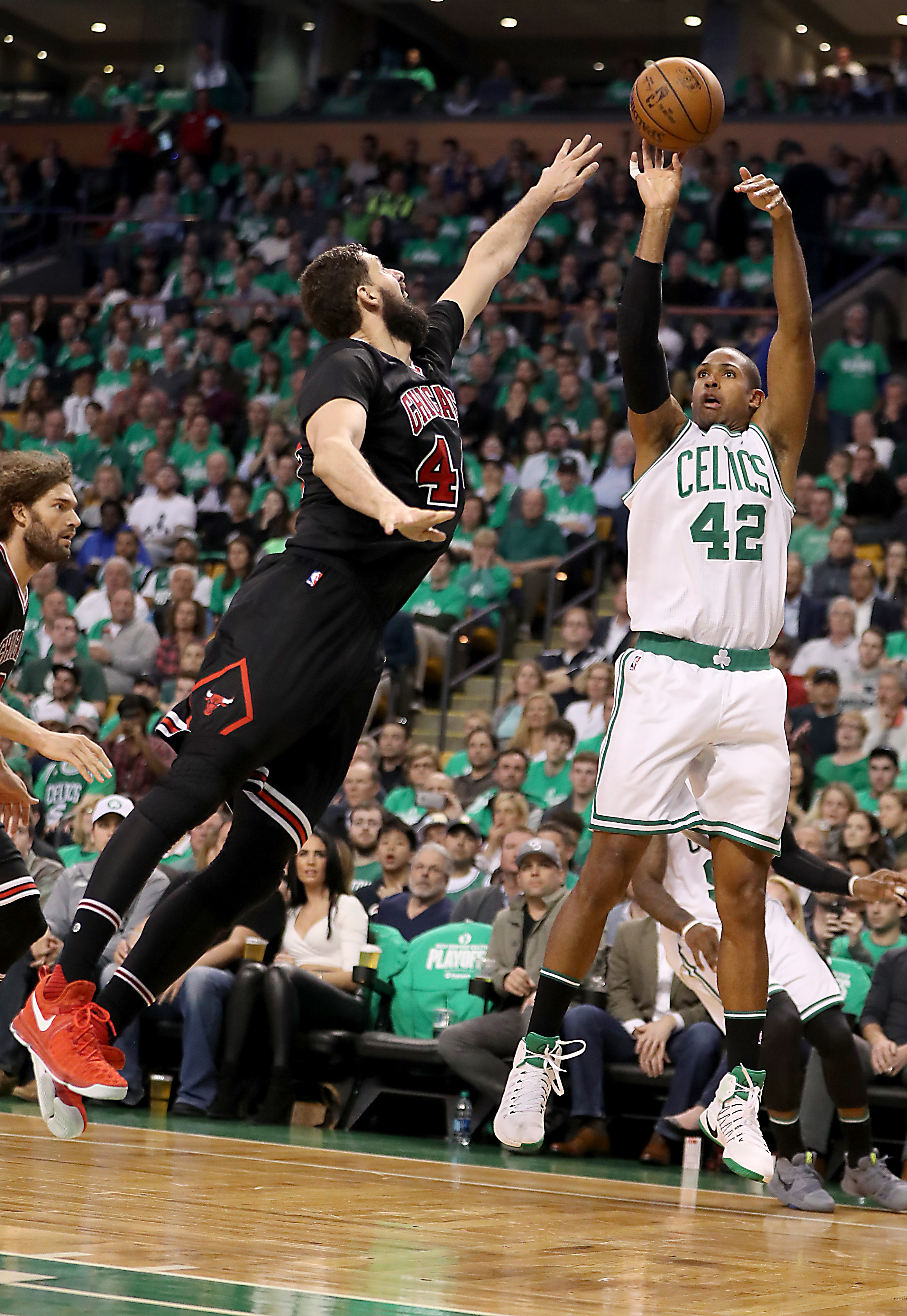 Nikola Mirotic (left) and the Bulls have outplayed Al Horford and the Celtics.