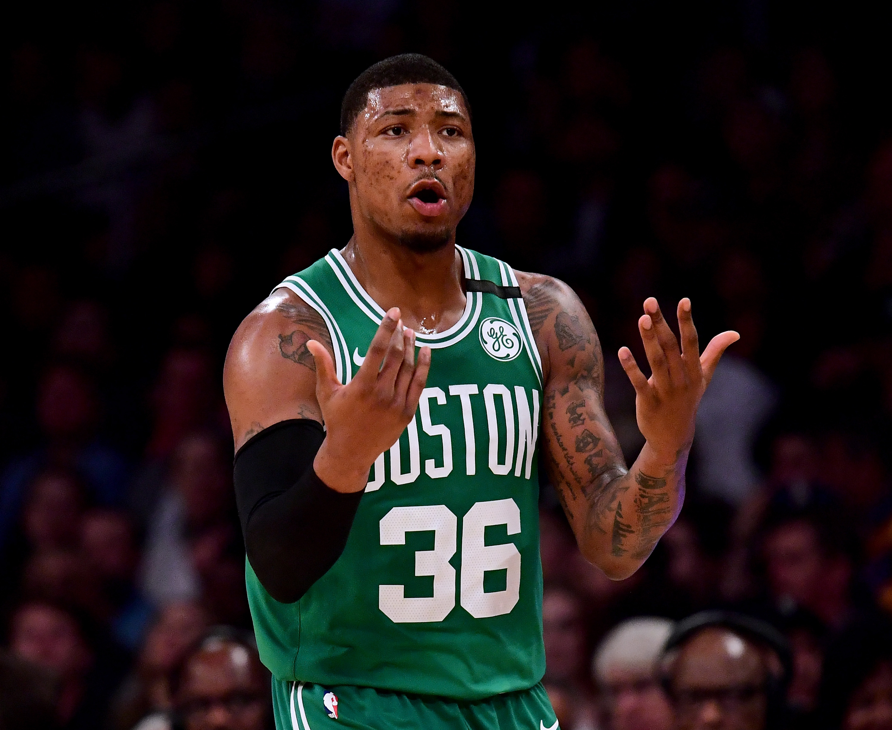 Marcus Smart took the final shot in the Celtics’ loss to the Lakers Tuesday night at Los Angeles.